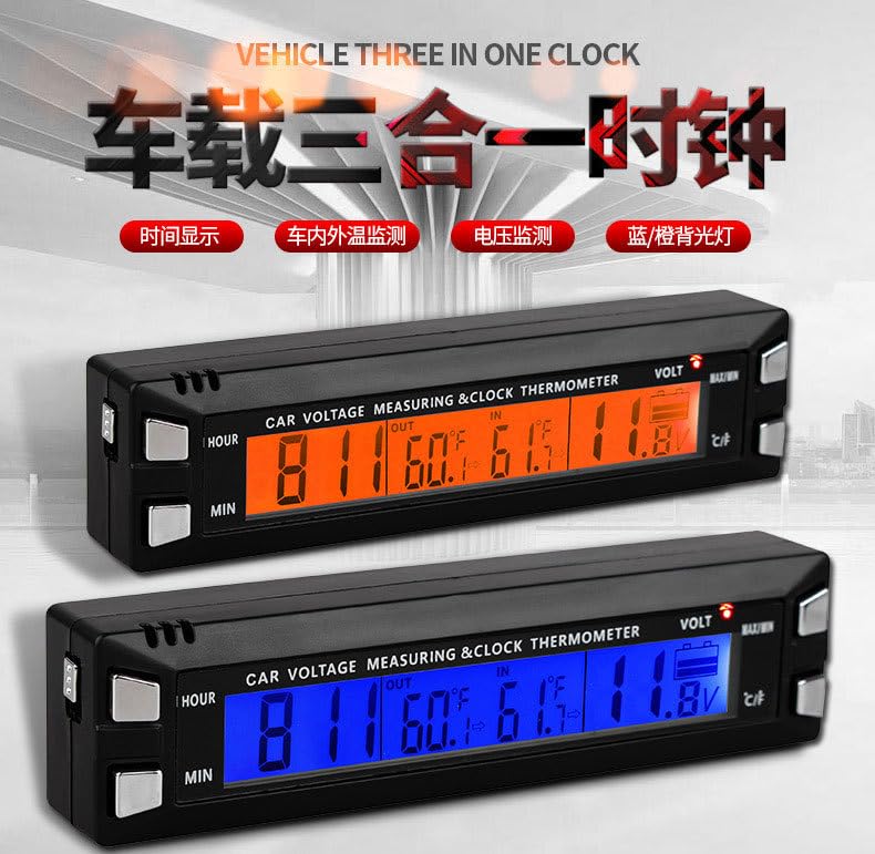 Mini Digital Dashboard Clock - 3-in-1 Car Electronic Clock with Luminous Display, Thermometer & Voltmeter | Inside/Outside Temperature & Voltage Monitoring | Perfect for Night Driving & Vehicle Maintenance