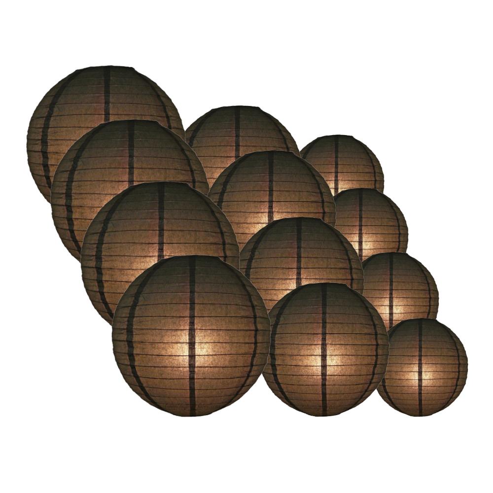 12-Piece Black Paper Lantern Set for Wedding & Party Decorations - 12/10/8 Inch Chinese Hanging Lanterns - Perfect for Indoor/Outdoor Events, Home Decor, and Festive Celebrations