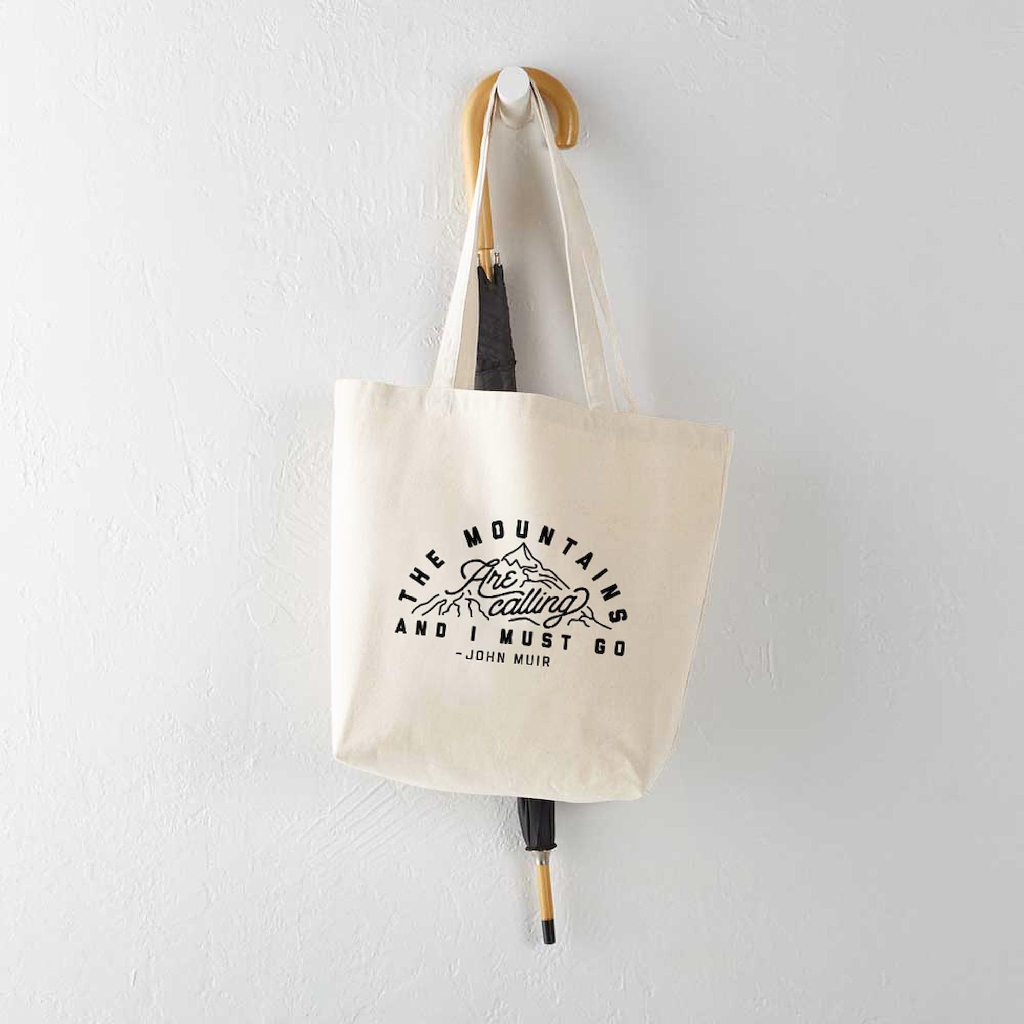 The Mountains Are Calling And I Must Go - Natural Canvas Tote Bag | Reusable Grocery Shopping Bag | Eco-Friendly Beach, Travel & Everyday Use