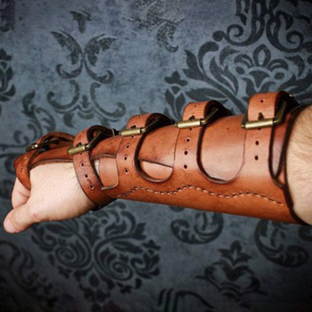 Medieval Gauntlet Wristband - Punk Gothic Faux Leather Armor Bracer with Buckles - Perfect for LARP, Cosplay, Renaissance Fairs & Gothic Fashion