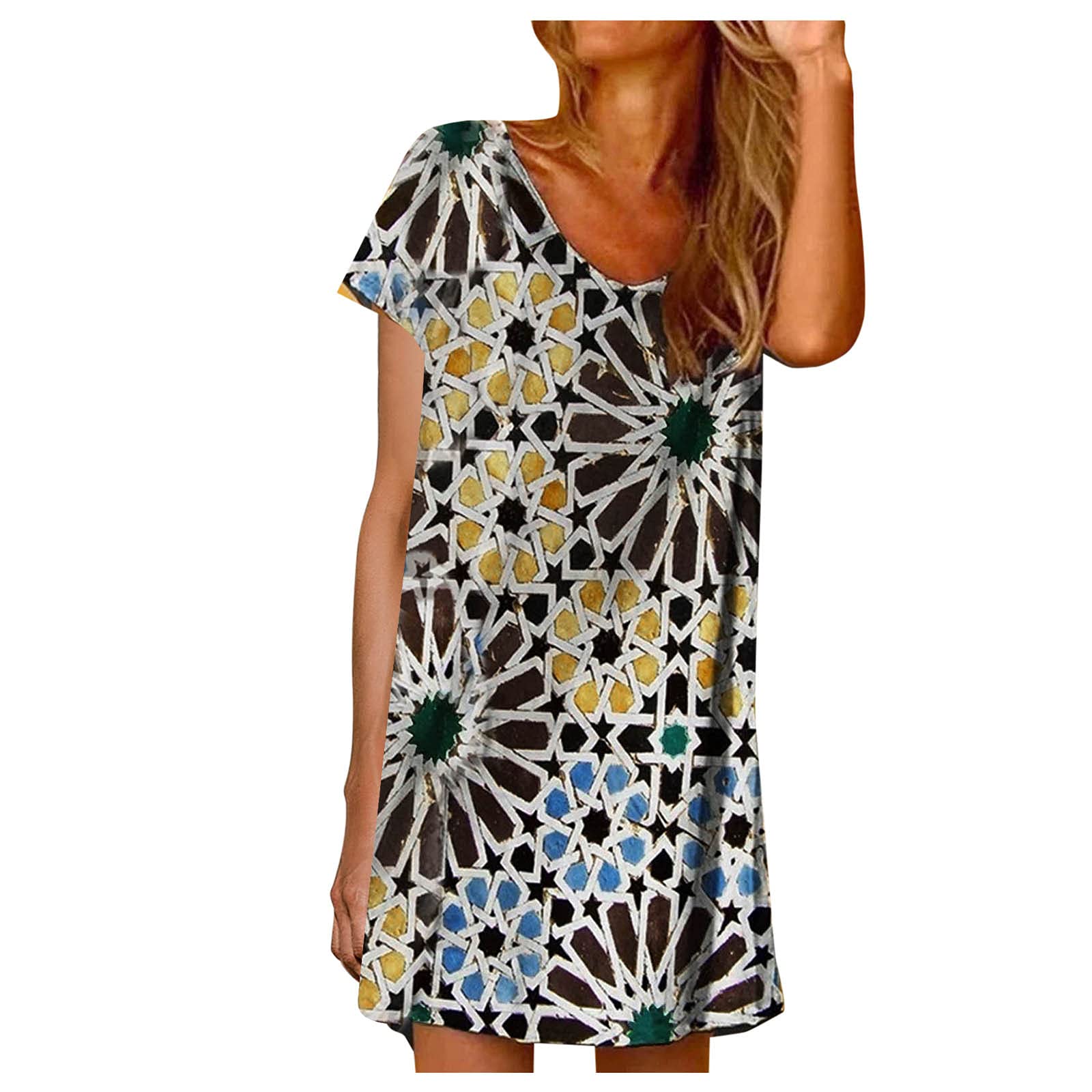 Women's Summer Short Sleeve Round Neck Printed Dress - Casual Floral Sundress for Beach, Vacation & Everyday Wear