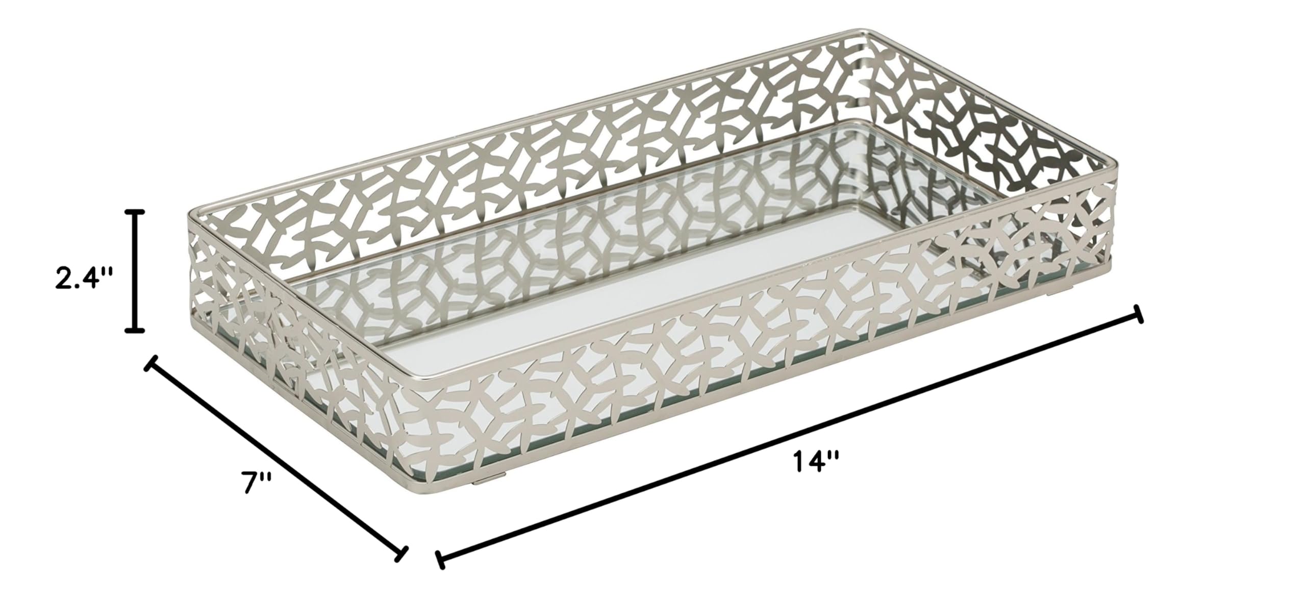 Leaf Design Mirrored Vanity Tray - Elegant Dresser Organizer for Perfume, Jewelry & Cosmetics | Satin Silver Decorative Tray | Perfect for Bedroom, Bathroom & Vanity Table Decor