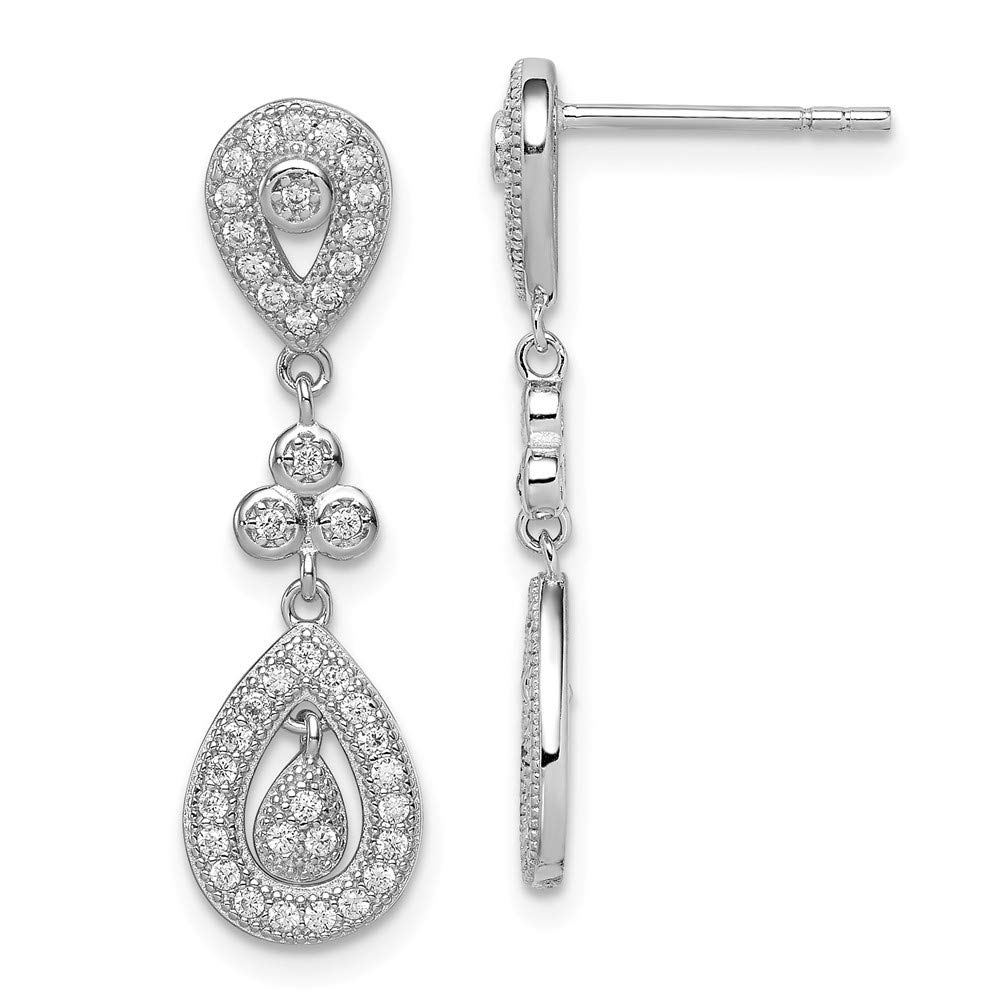 Sterling Silver Rhodium-Plated Cubic Zirconia Pear Dangle Post Earrings for Women - Elegant Jewelry for Parties, Weddings & Special Occasions