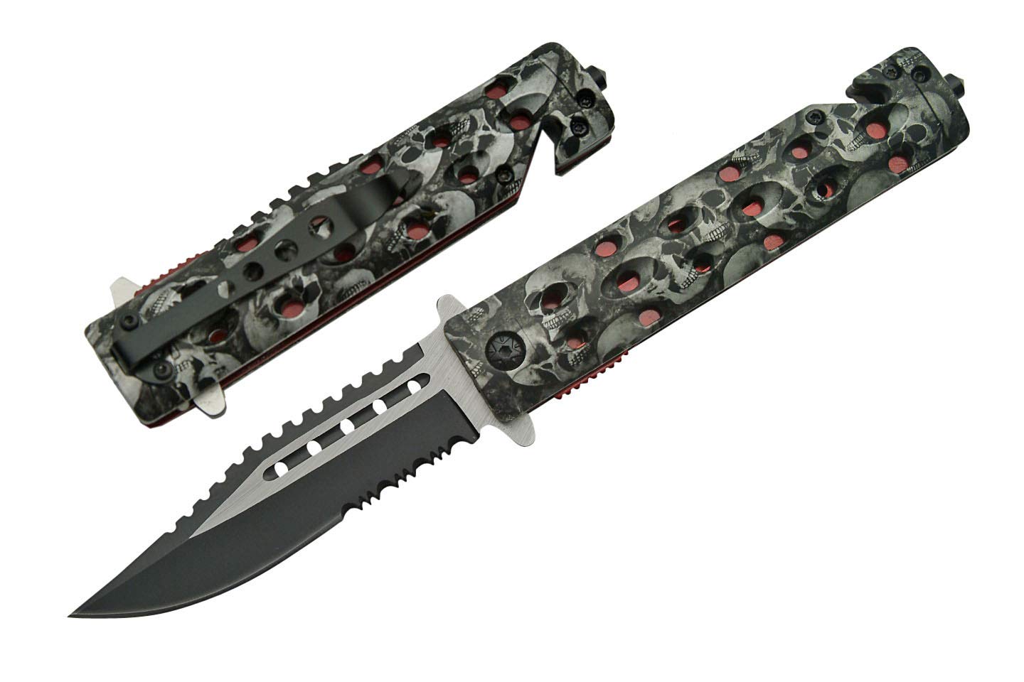 SZCO Supplies Assisted Opening Skull Knife - Tactical Folding Knife with Pocket Clip - Perfect for Camping, Hunting & Outdoor Survival Gear