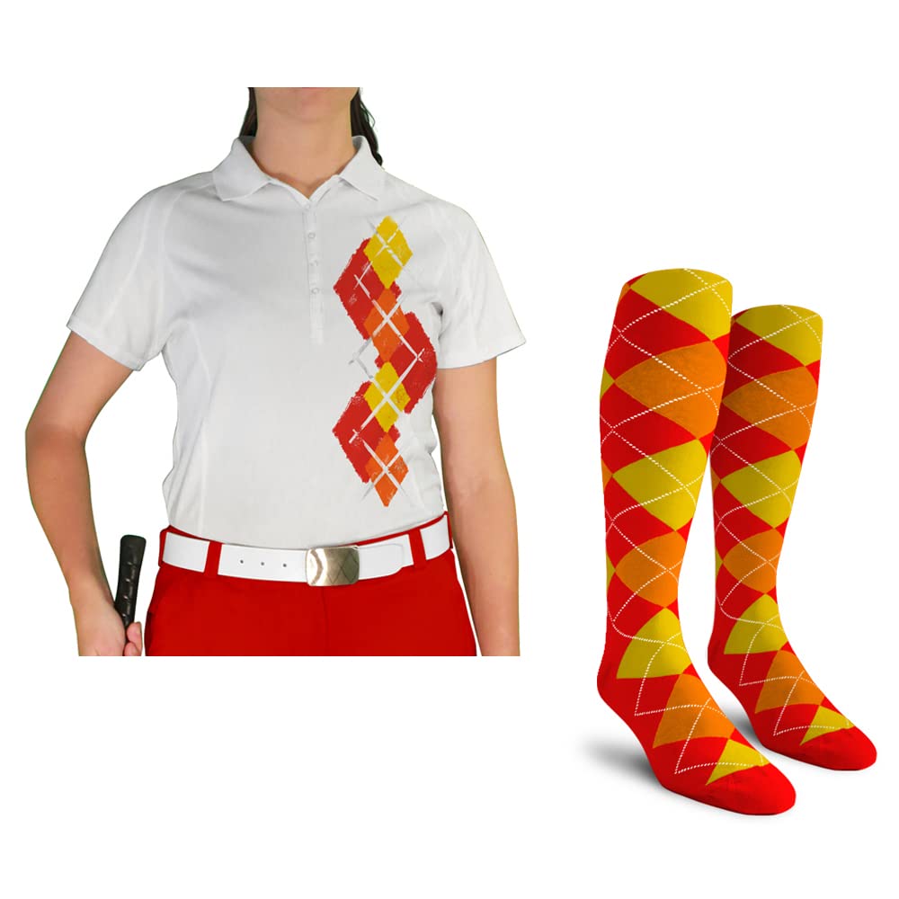 Breathable Dry Fit Short Sleeve Graphic Golf Polo Shirt with Comfortable Socks for Women - Argyle Paradise Design (Sizes 5A-5Z) | Perfect for Golfing, Tennis & Casual Summer Outfits