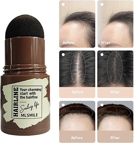 Natural Hairline Powder & Shading Sponge Pen - Waterproof Root Touch-Up Concealer for Thinning Hair | Quick Hairline Shadow Powder Stick with 3 Eyebrow Stamps (Black) | Perfect for Daily Use, Travel & Instant Hair Thickening Solution