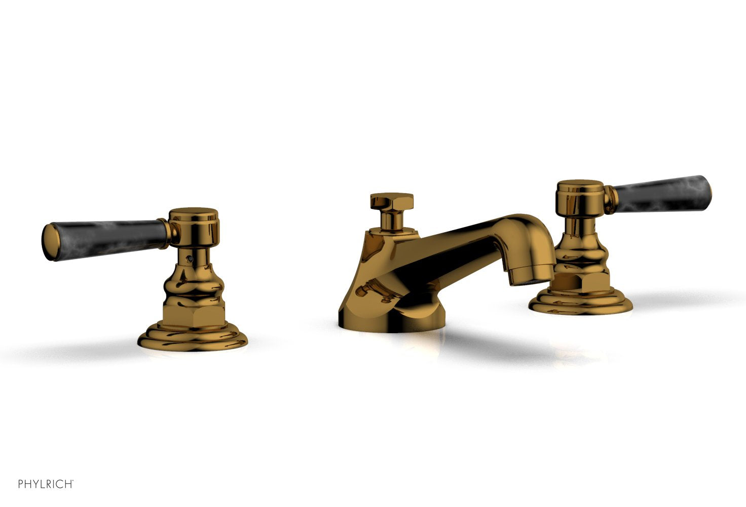 HEX TRADITIONAL Widespread Bathroom Faucet with Black Marble Lever Handles - Model 500 03 | Perfect for Modern Vanities and Luxury Home Decor