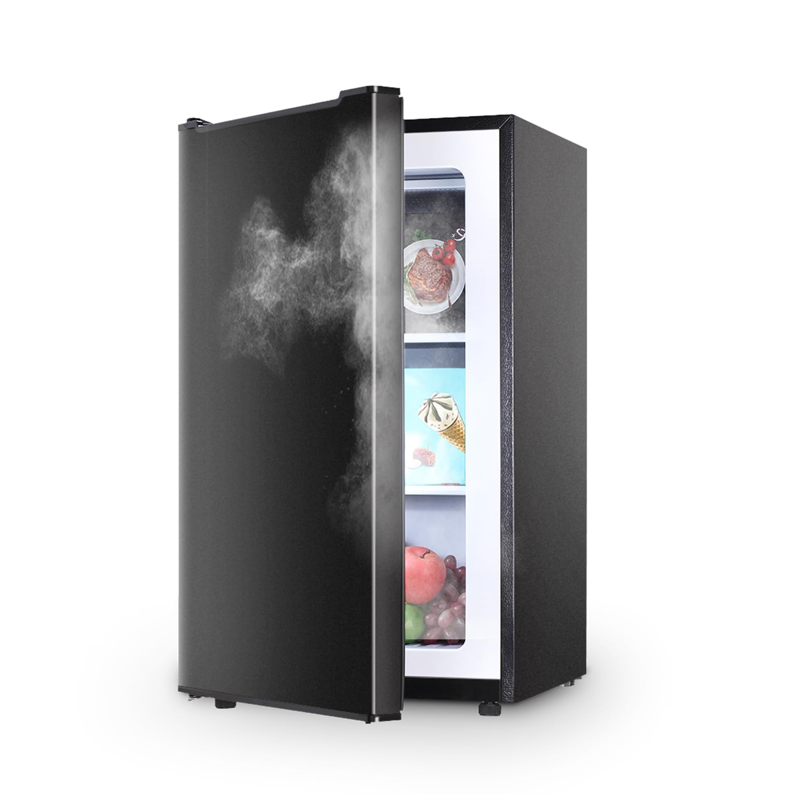 3.5 Cu.ft Black Upright Freezer - Compact Mini Deep Freezer with Stainless Steel Reversible Door, 3 Adjustable Temperature Settings (23°F to -13°F), Ultra Quiet Stand Up Freezer for Apartment, Bedroom, Dorm, Kitchen - Perfect for Storing Frozen Foods, Ice Cream, and Meal Prep