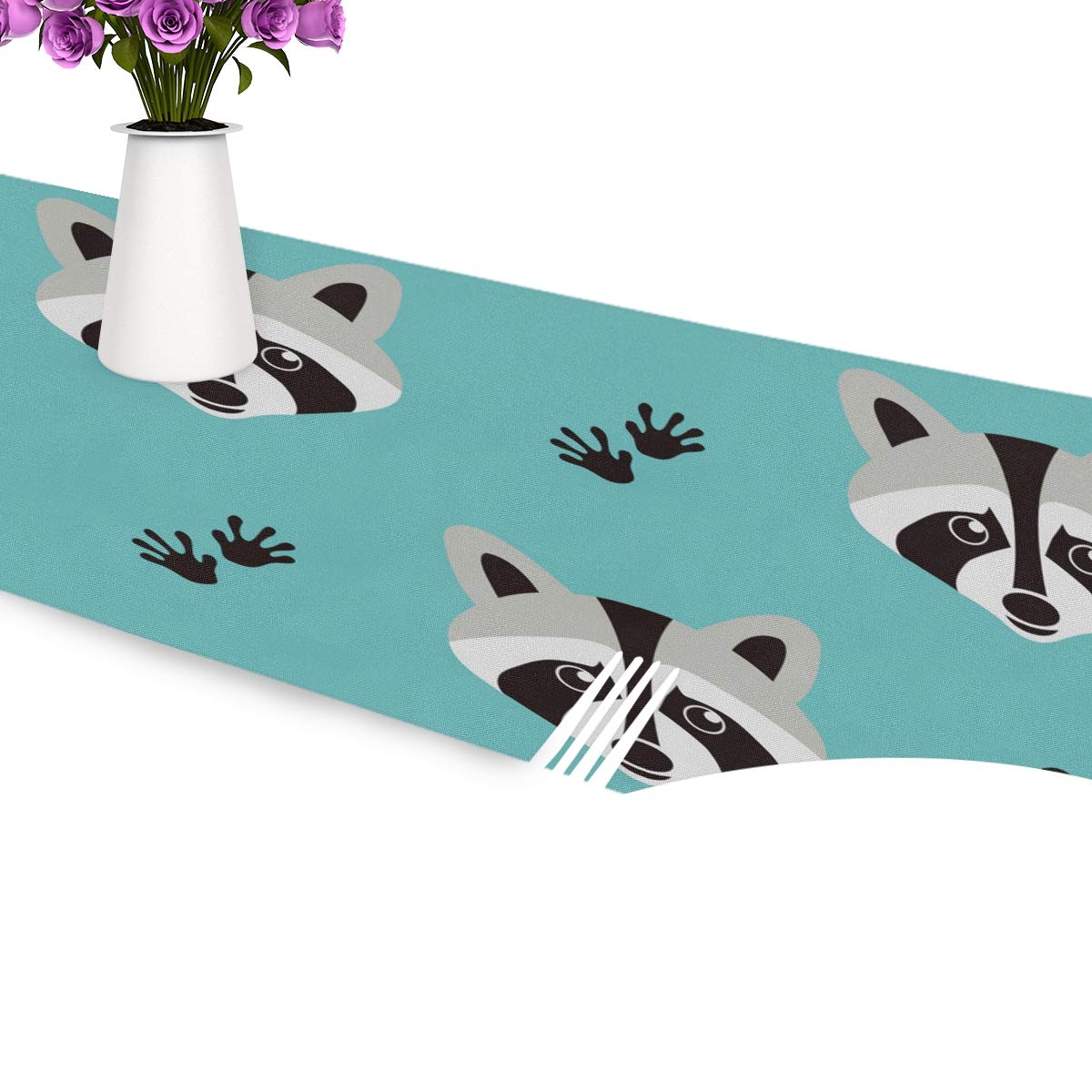 MOYYO Cute Raccoon Table Runner 13x70 Inch - Polyester Tablecloth for Coffee & Dining Tables - Perfect for Wedding, Birthday, Engagement Parties & Home Decor - Ideal for Living Room, Banquet & Holiday Decorations