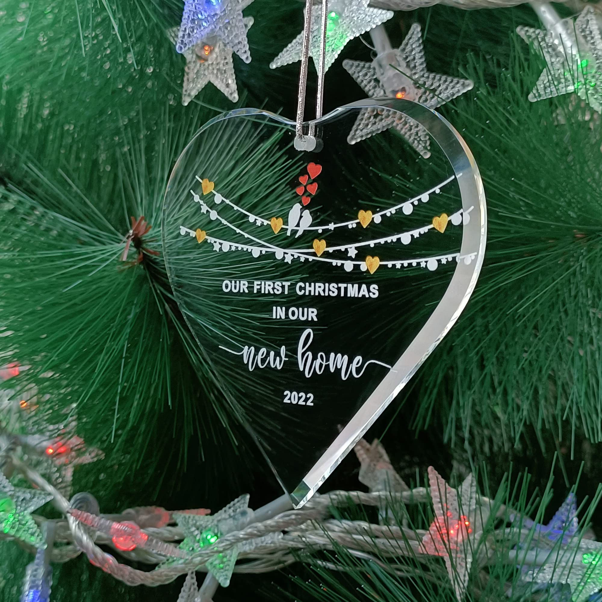 Crystal Glass Heart Shape Christmas Ornament - First Home Keepsake for Newlyweds & Housewarming Gift | Perfect for Holiday Decor, Wedding Anniversary & Christmas Tree Decoration