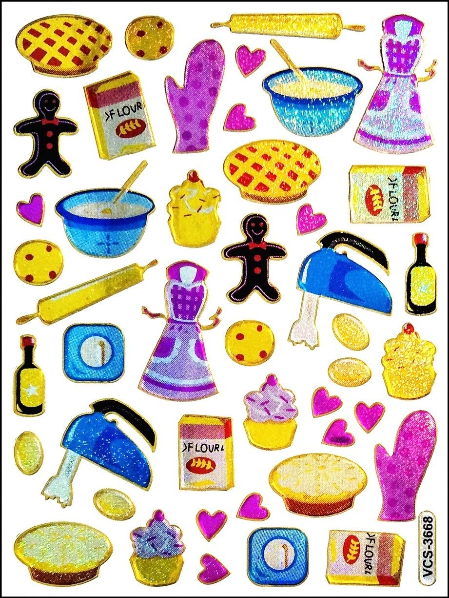 Glitter Stickers Pack - 10 Sheets Heat Resistant, Cartoon Decals for Baking, Scrapbooking, DIY Crafts, Phone & Photo Album Decorations - Perfect for Cookies, Pies, Labels, and Art Projects