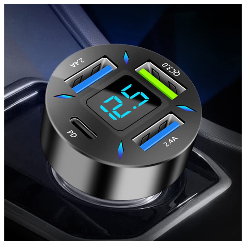 Fast Car Charger with PD/QC3.0 - Dual USB Cigarette Lighter Charger with LED Indicator - Compatible with iPhone 15/14/13, Samsung Galaxy S23/S22, iPad Pro & Most Smartphones - Perfect for Road Trips & Daily Commutes