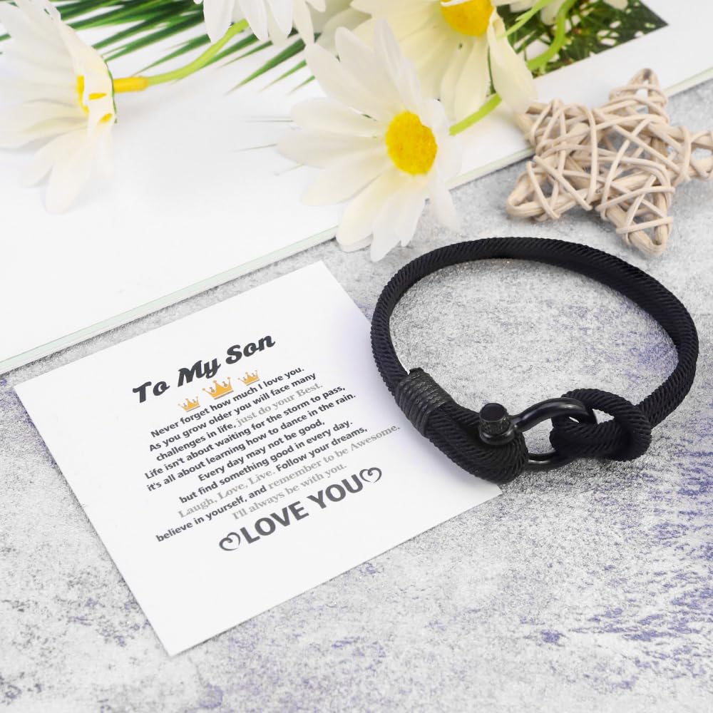 Men's Black Leather Bracelet - Graduation Gift for Him, Son, Grandson & Teen Boys | Back to School & First Day Present | Stylish & Durable for Daily Wear