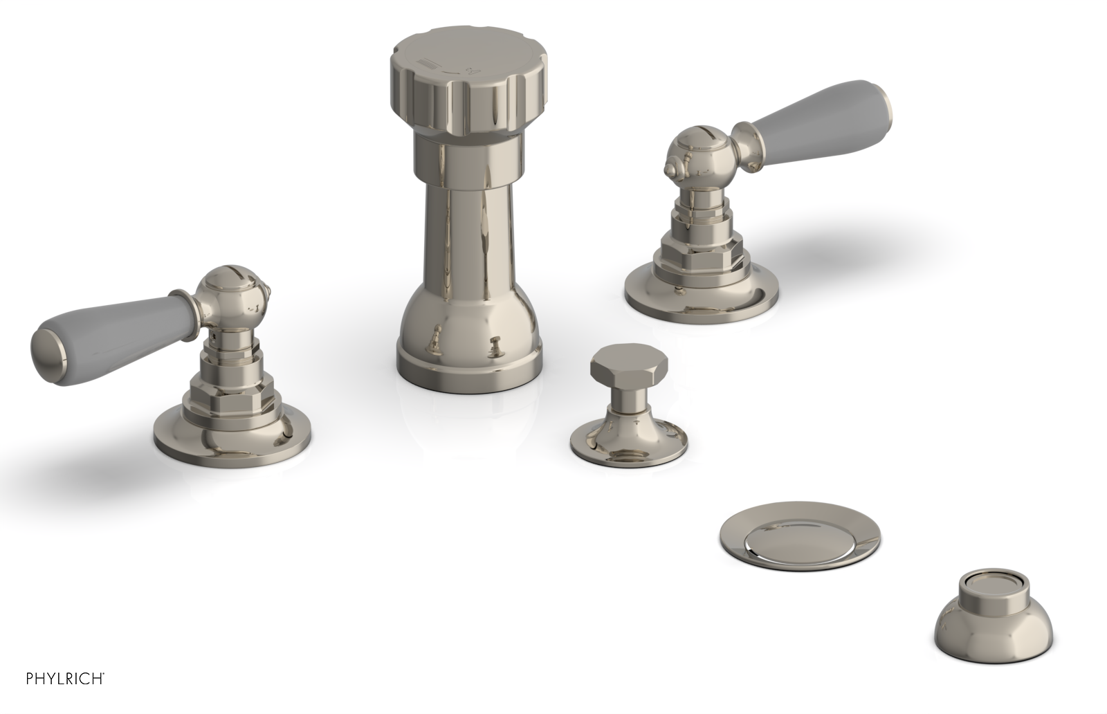 Jamestown Four Hole Bidet Faucet Set with Lever Handles & Grey Accents - 165 61 - Perfect for Modern Bathroom Upgrades & Spa-Like Experience