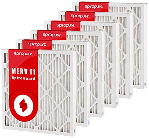 SpiroPure 9.25x9.25x2 Inch MERV 11 Pleated Air Filters - 6 Pack - Made in USA - High Efficiency HVAC Furnace & AC Filters for Home & Office Air Purification