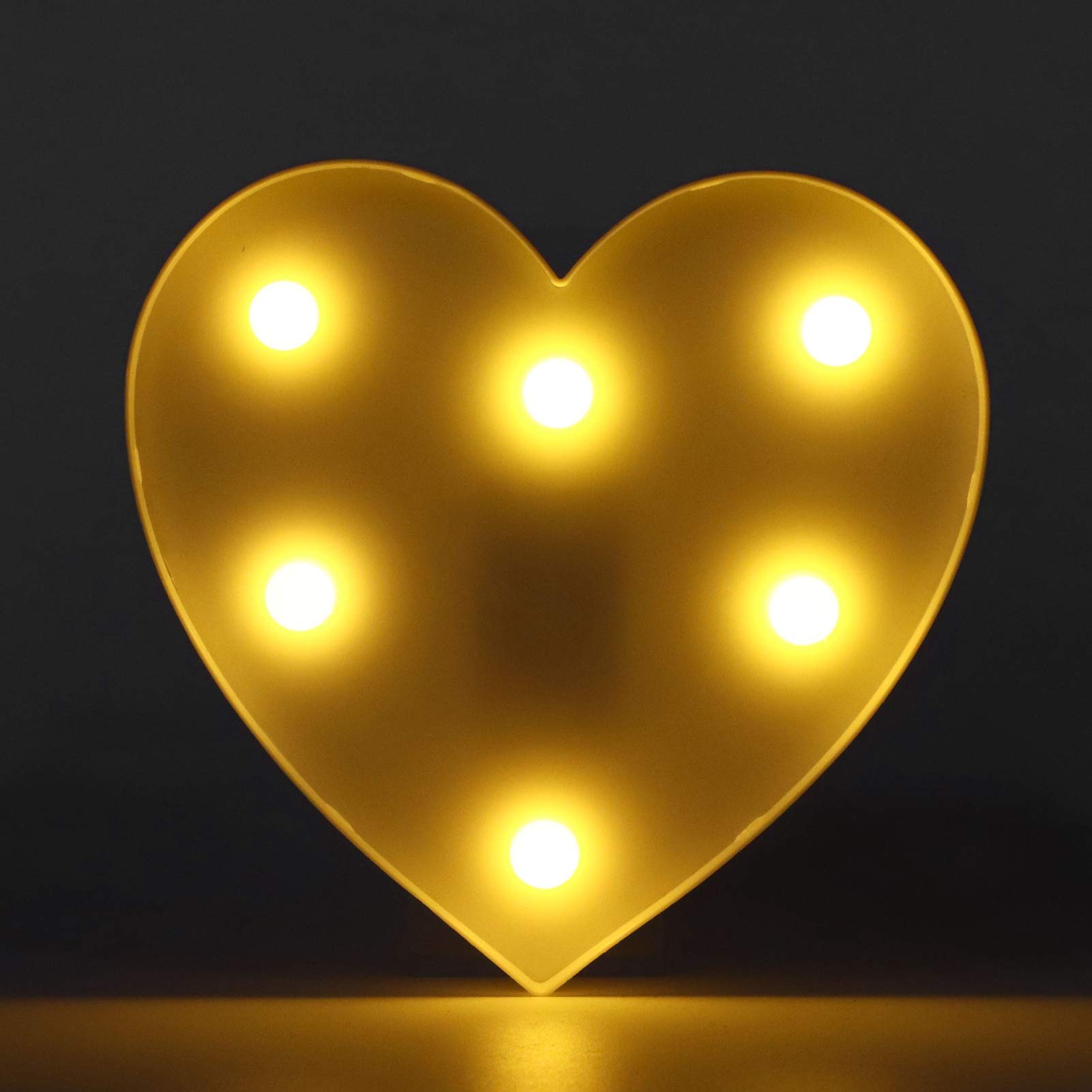 AUNMAS Heart Shaped LED Marquee Lights - Battery Powered Plastic Light Up Sign for Wedding, Birthday Party, Christmas Decoration - Perfect for Home, Bar, Nursery & Romantic Night Light Ambiance