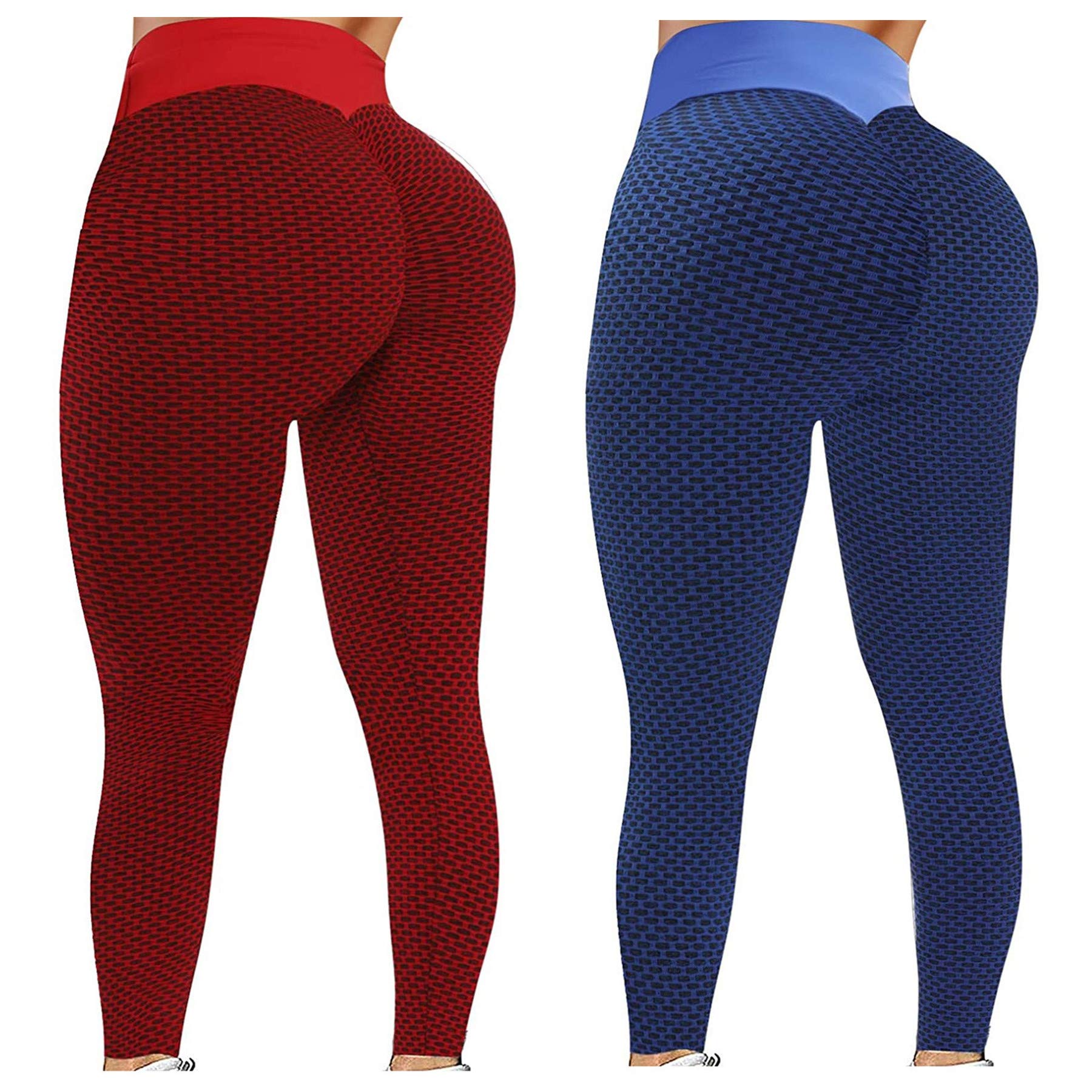2 Pack High Waist Tummy Control Yoga Pants for Women - Booty Lifting Workout Running Leggings, Textured Tights for Gym, Lounge & Everyday Wear