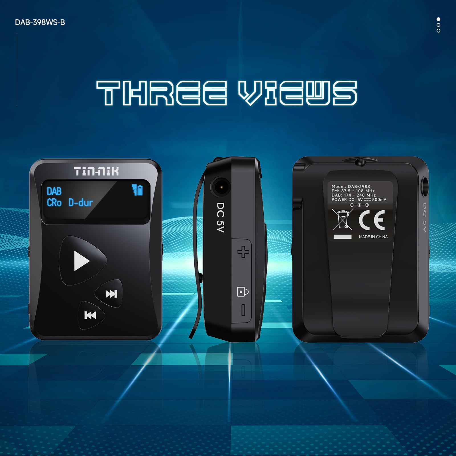 Portable Digital DAB/DAB+/FM Radio with RDS, Rechargeable Battery & Headphones - Large/Small Font Option for Easy Reading | Perfect for Travel, Camping & Home Use