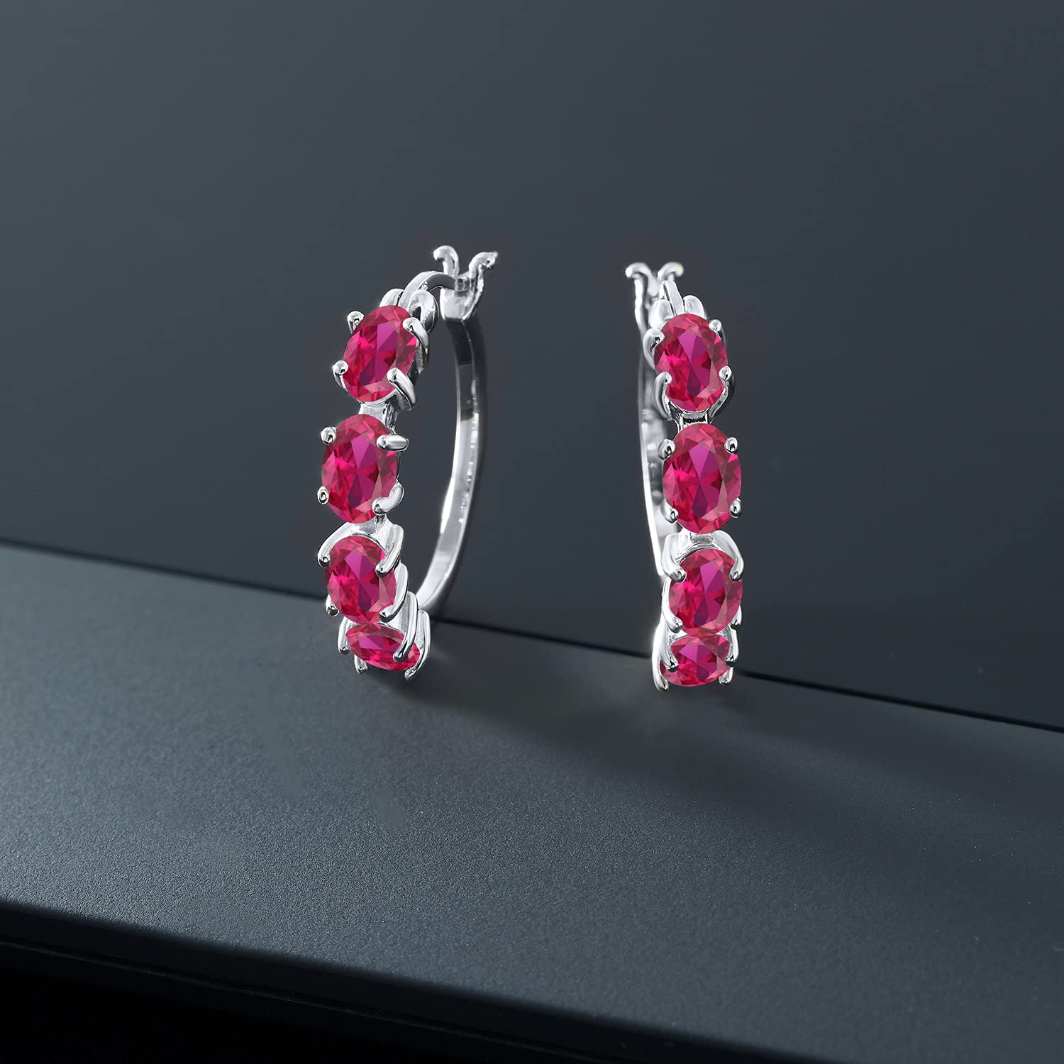 Gem Stone King 925 Sterling Silver 6X4MM Oval Gemstone Birthstone Hoop Earrings for Women - 22MM (0.85 Inch) Fine Jewelry Gifts for Her, Mom, Wife | Perfect for Birthday, Anniversary, Mother's Day & Everyday Wear