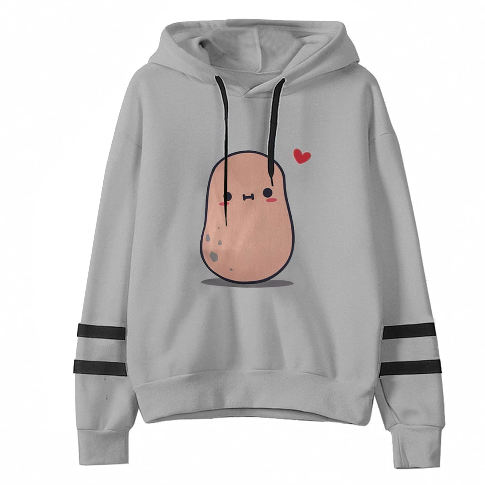 Kawaii Cute Cartoon Graphic Loose Fit Hoodie Sweatshirt for Women - Casual Drawstring Pullover Top for Streetwear & Anime Cosplay