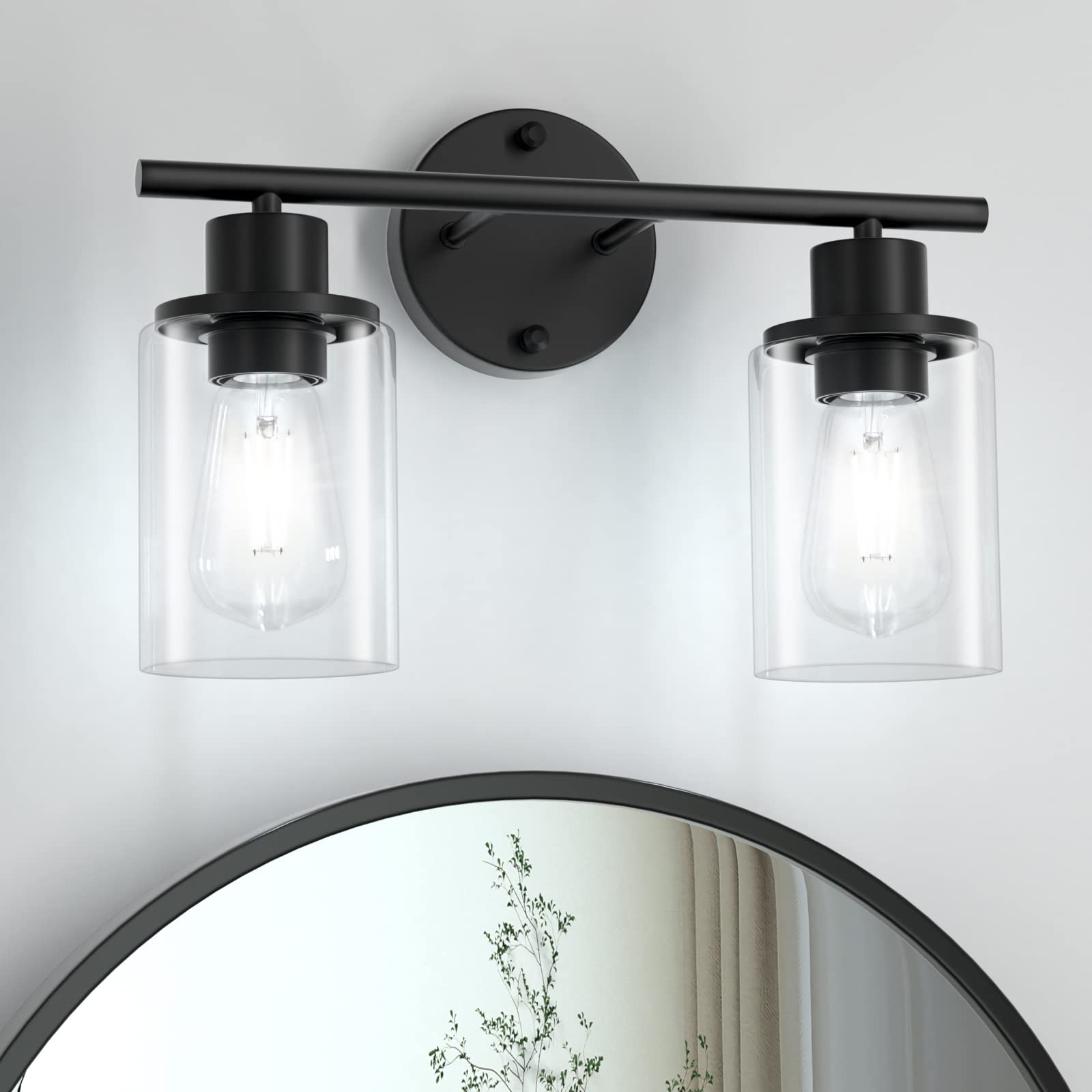 Licperron 2-Light Modern Black Bathroom Vanity Lighting with Clear Glass Shade - Industrial Wall Sconce for Mirror, Bedroom & Hallway - Perfect for Contemporary Home Decor and Ambient Lighting