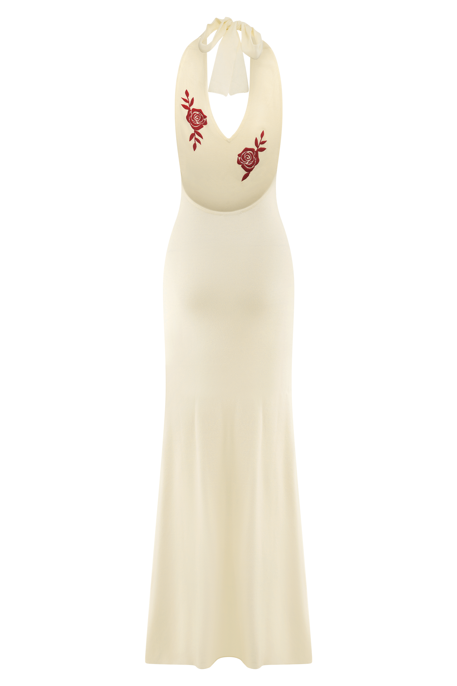 Shiloh Rose Knit Halter Maxi Dress for Women - Ivory Summer Beach Wedding Party Dress - Elegant Flowy Long Dress for Vacation, Date Night & Special Occasions