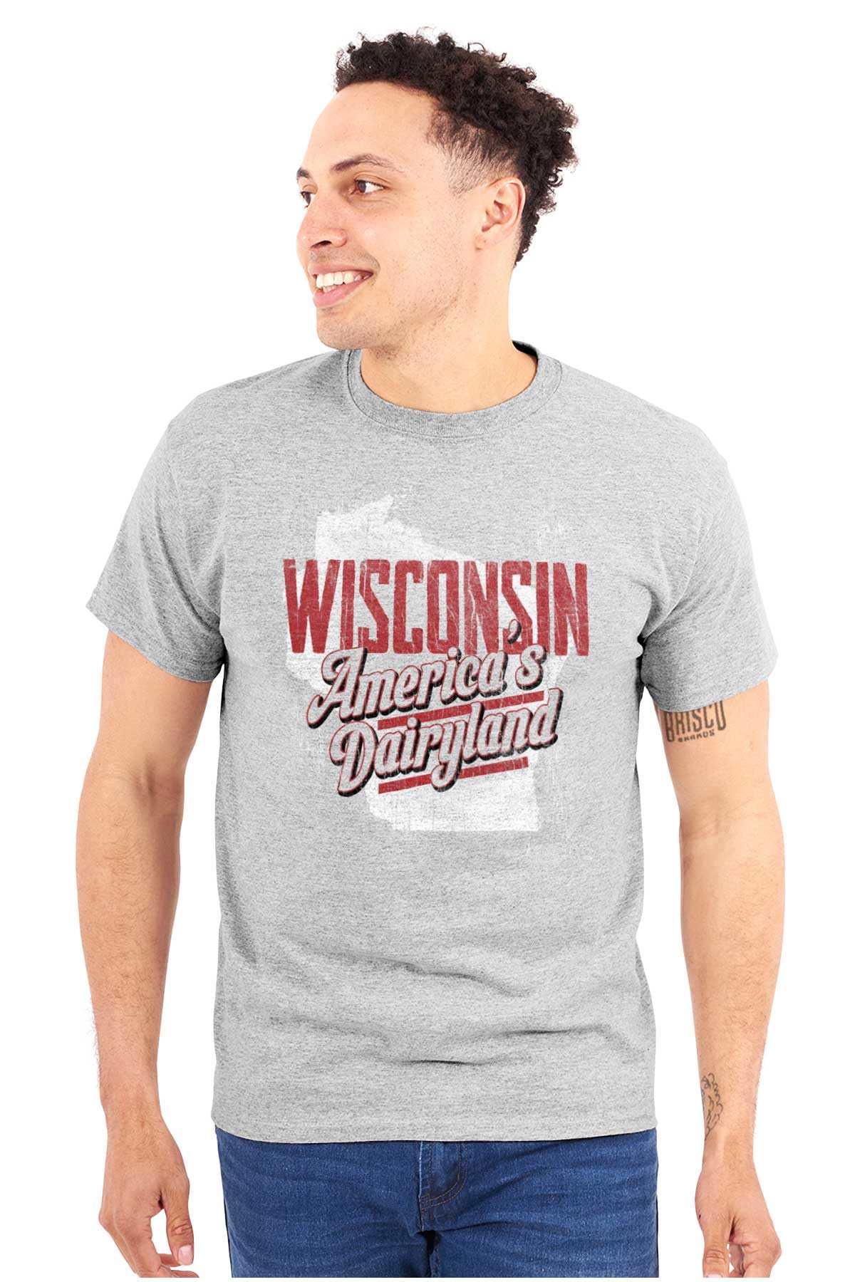 Brisco Brands Wisconsin America Dairyland Map Graphic T-Shirt for Men & Women - Comfortable Casual Wear for Travel, Outdoors & Everyday Use