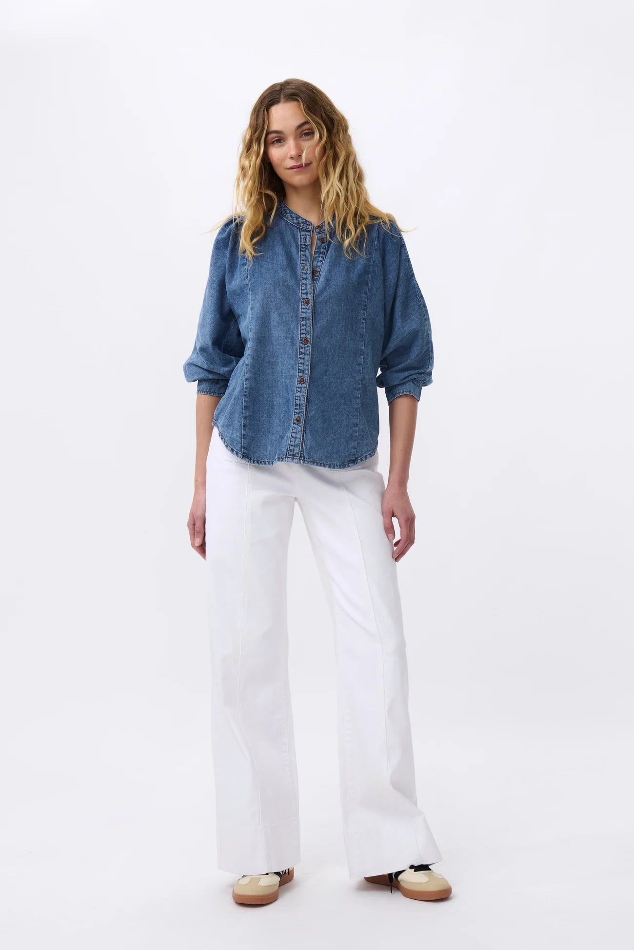 Kireina Isla Shirt - Women's Baja Blue Denim Button Down Top for Casual Wear & Beach Outfits