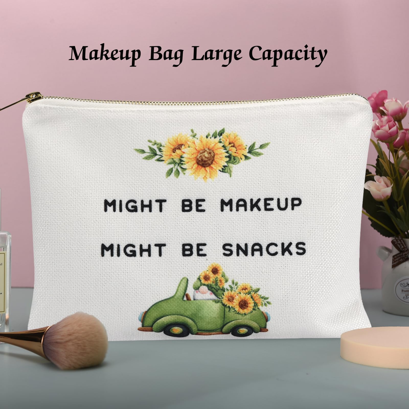 Double-Sided Printed Linen Makeup Bag - Medium Travel Cosmetic Organizer with Gold Zipper, Bridesmaid Gift Idea, Birthday Present for Sister - Perfect for Travel, Bridal Parties & Everyday Makeup Storage