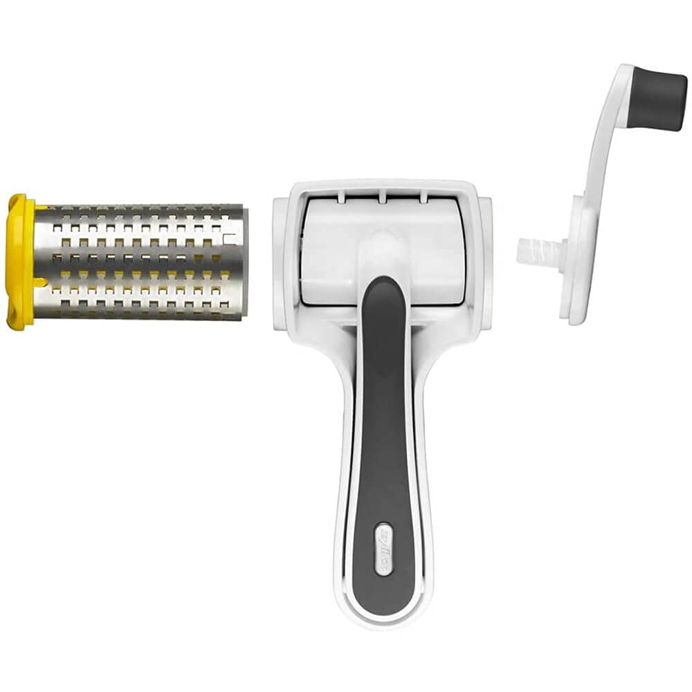 Zyliss Rotary Cheese Grater - Professional Handheld Grater for Cheese, Vegetables & Nuts - Ambidextrous Design - NSF Certified for Restaurants - Perfect for Pizza, Pasta & Salad Prep - White