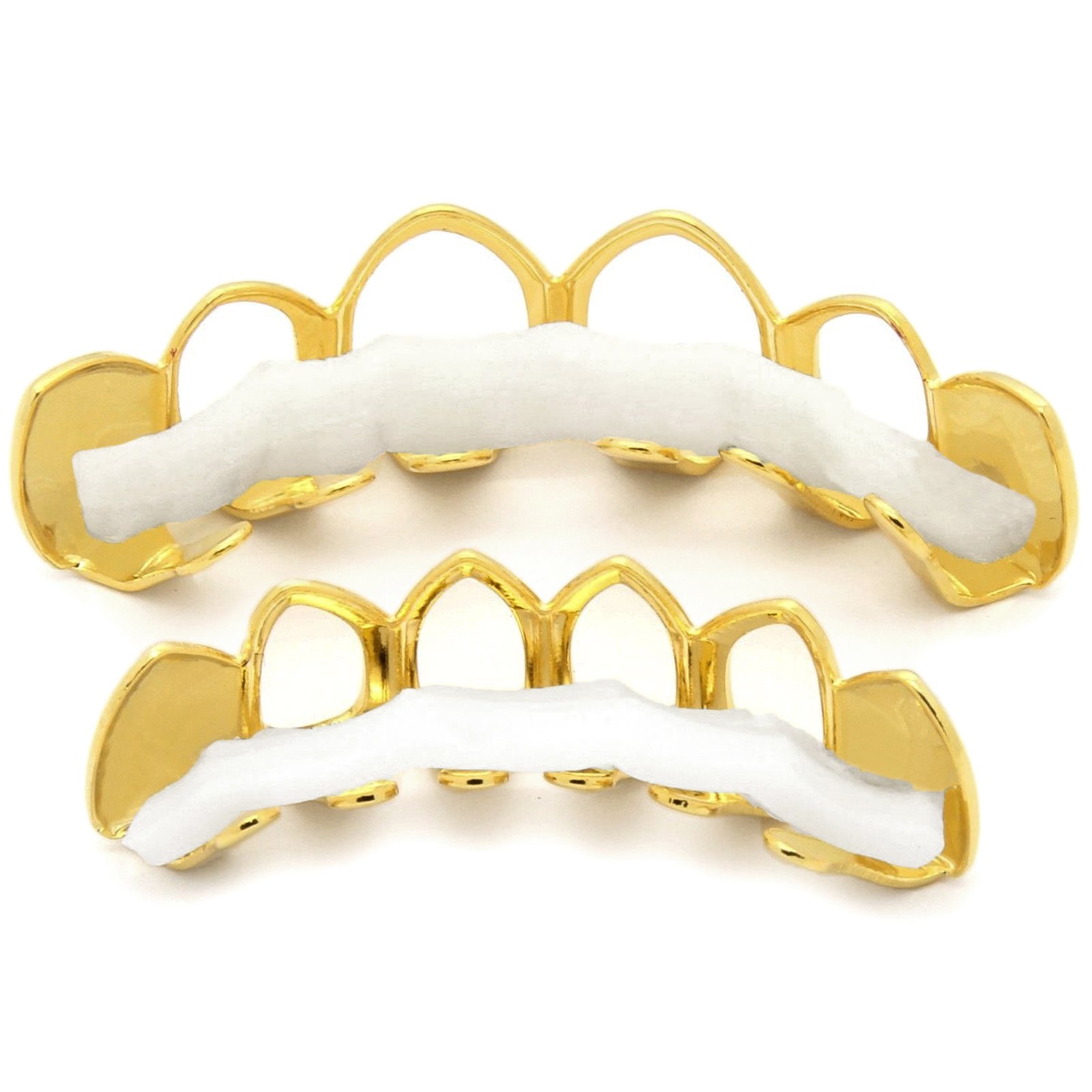 14K Gold Plated Men's Hip Hop Grillz - Hollow Top & Bottom Row Teeth Jewelry for Rappers & Performers | Perfect for Concerts, Music Videos & Special Events