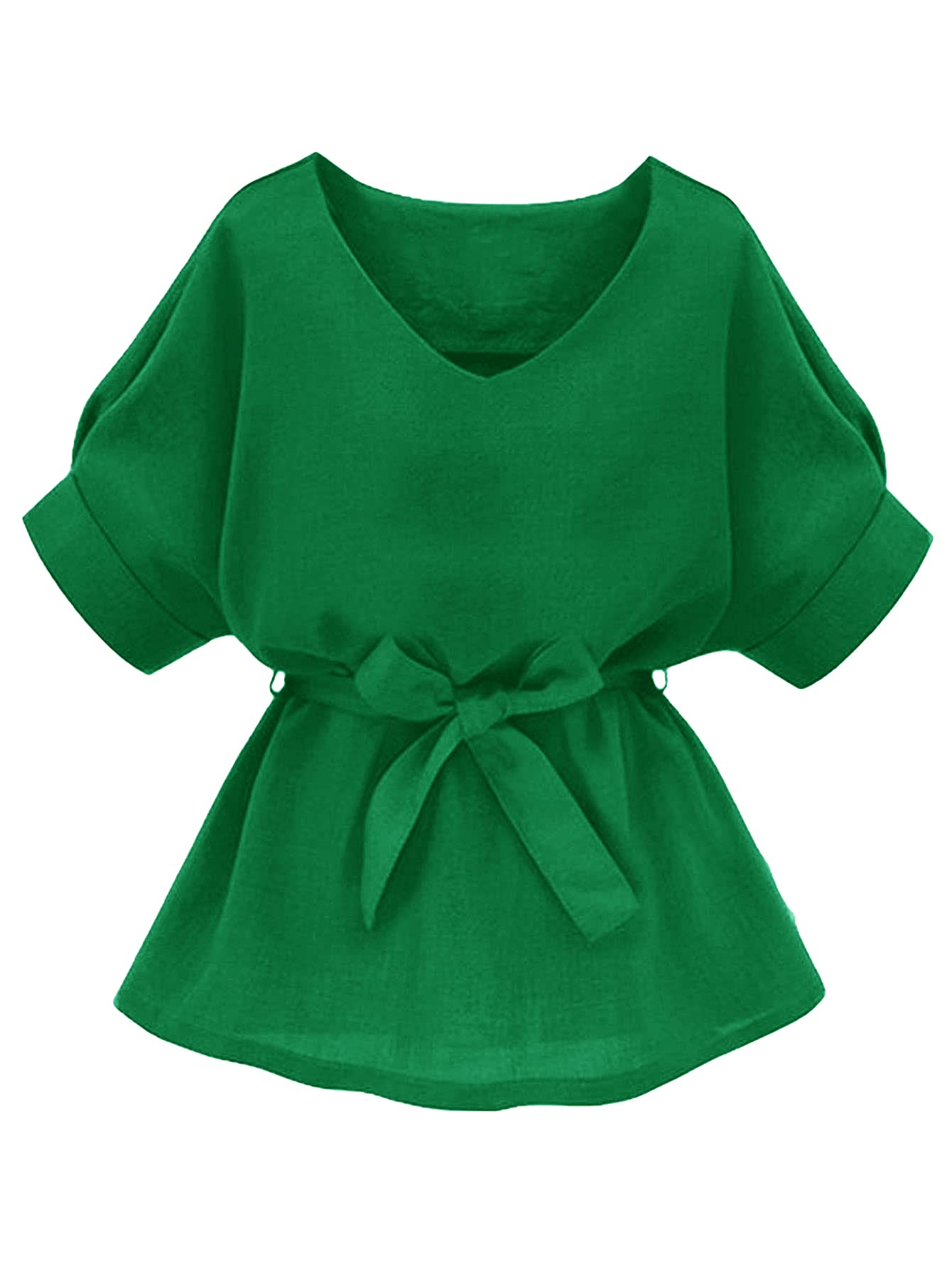 Milumia Women's Casual V-Neck Self-Tie Short Sleeve Blouse Tunic Top for Office Work & Summer Outfits | Comfortable Workwear & Everyday Wear