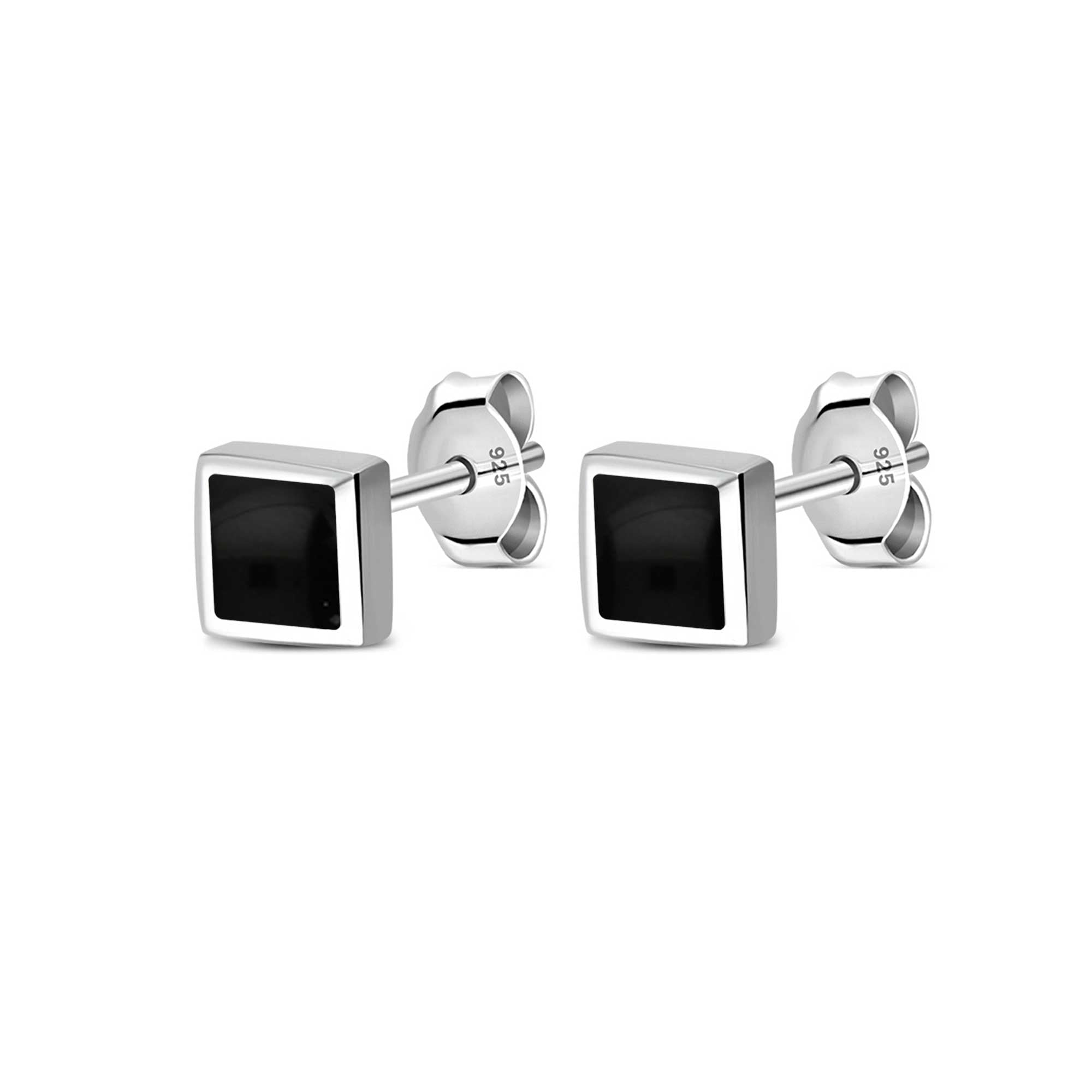 Whitby Jet Sterling Silver Small Square Stud Earrings – Elegant & Timeless Jewelry for Women, Perfect for Everyday Wear & Special Occasions
