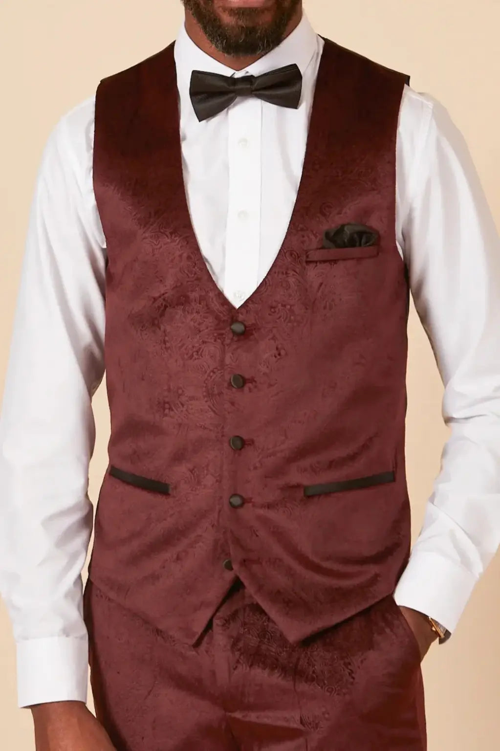 Simon Velvet Paisley Tuxedo Waistcoat for Men - Elegant Formal Vest for Weddings, Prom & Black Tie Events