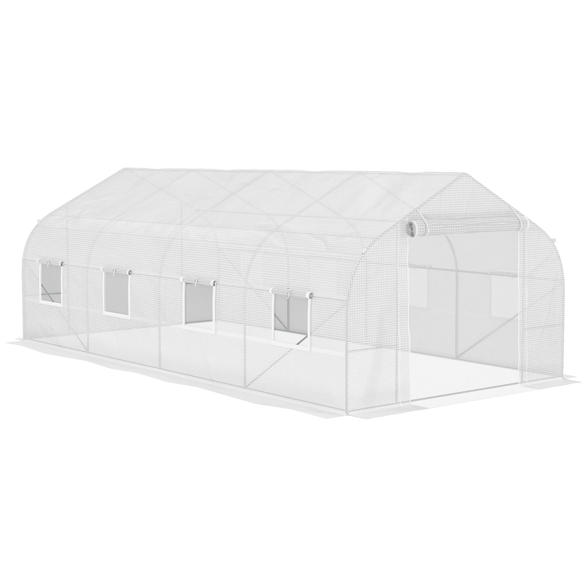 Outsunny 20' x 10' x 7' Walk-in Greenhouse with Galvanized Steel Frame - Large Hoop House Kit with Zippered Door & 6 Windows for Gardening, Plant Growing & Backyard Farming - Perfect for Vegetables, Flowers & Seed Starting (White)