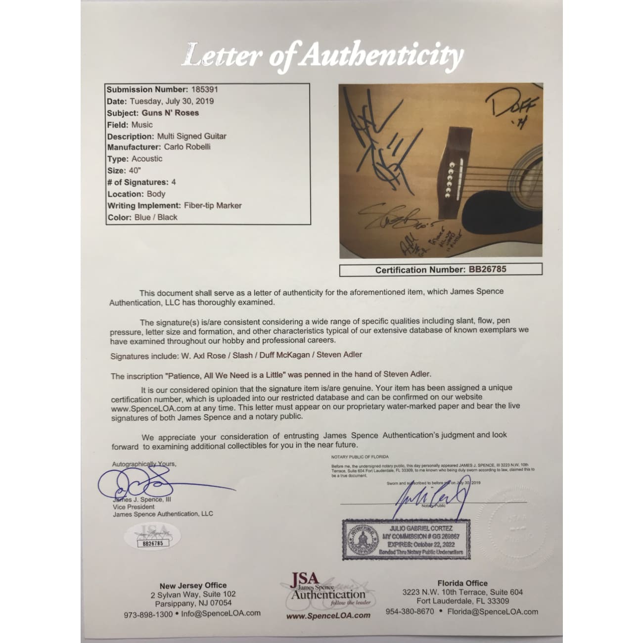 Authentic Guns N' Roses Signed Guitar by Axl Rose, Slash, Duff & Adler with JSA COA - Rare Collectible for Music Fans & Rock Memorabilia Display