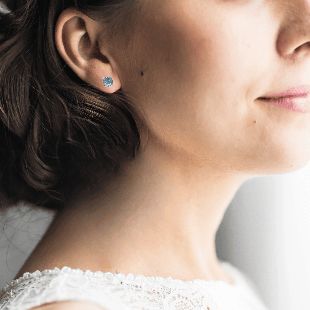 Blue Moissanite Stud Earrings for Women - 1 Carat Round Cut AAA Quality Hypoallergenic 14K Gold Earrings - Perfect for Everyday Wear, Wedding, Anniversary & Gift Giving