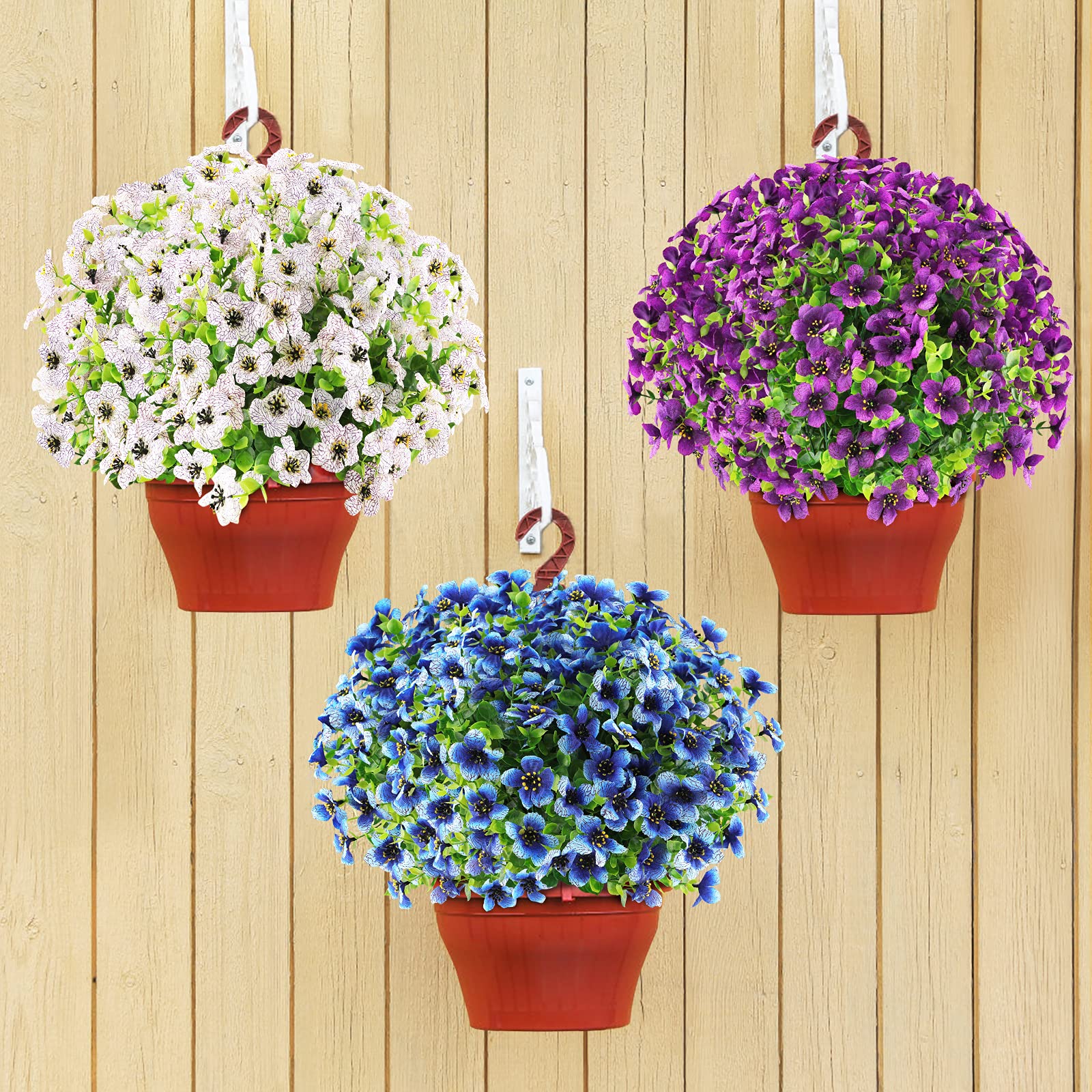 GREENRAIN 18 Bundles UV Resistant Artificial Flowers - Outdoor Fake Plants for Garden, Window Box & Porch Decor - Faux Plastic Flowers in Blue - Perfect for Home, Wedding & Party Decoration