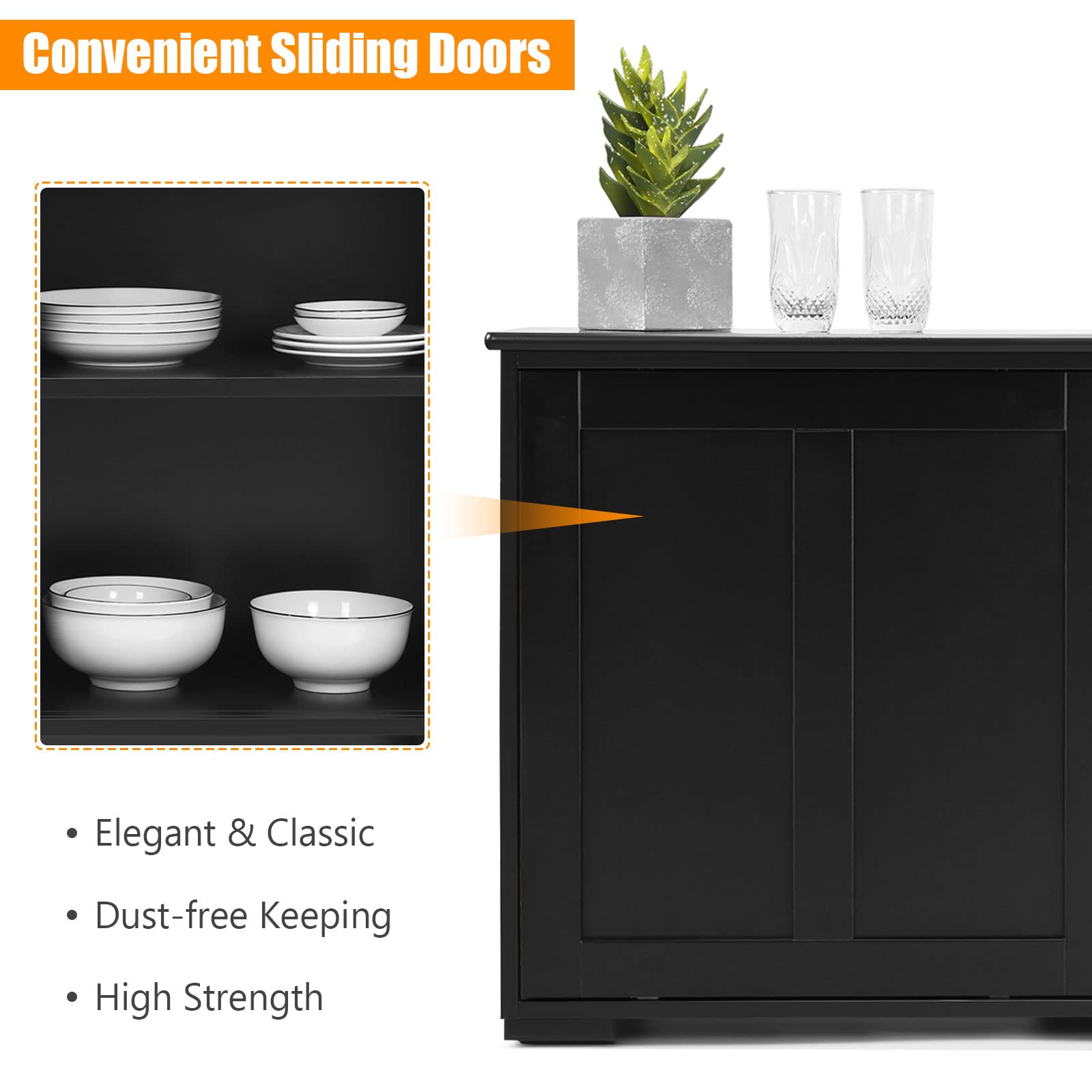 Giantex Kitchen Buffet Cabinet with Sliding Doors & Adjustable Shelves - Black Sideboard Storage Credenza for Dining Room, Living Room, Hallway | Perfect for Home Organization & Entertaining Guests