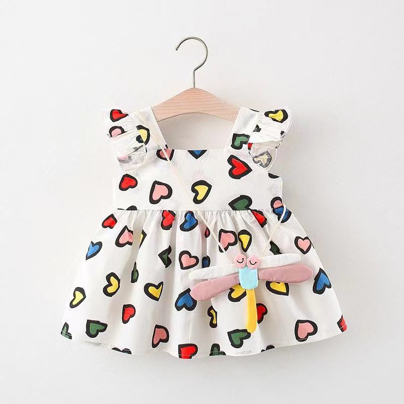 Adorable Baby Girl Love Print Dress with Dragonfly Bag Set - Cute Outfit for Special Occasions, Parties & Photoshoots