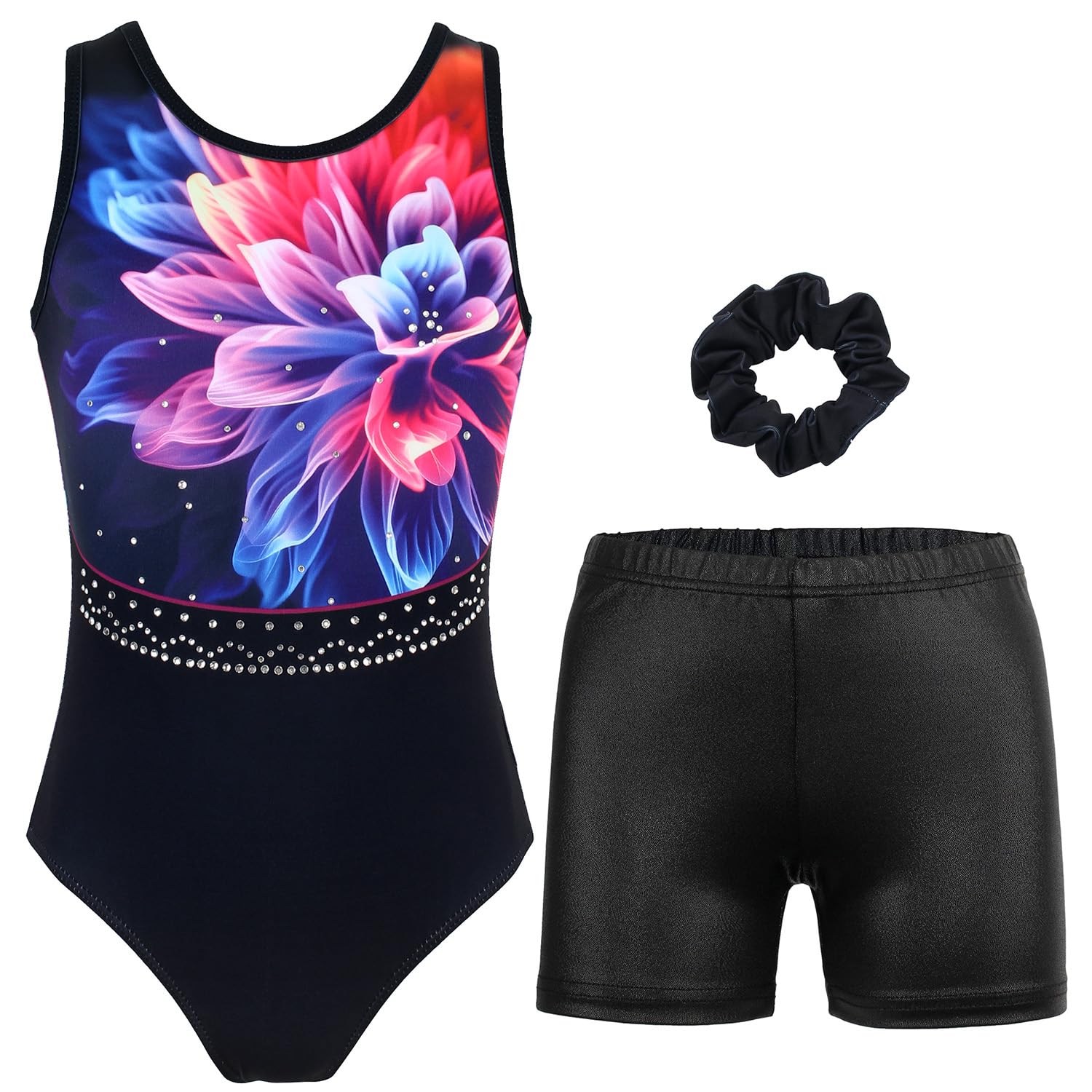 Sparkly Gymnastics Leotards for Girls with Attached Shorts - Ballet Dance Activewear for Kids - Perfect for Dance Classes, Competitions & Performance Costumes