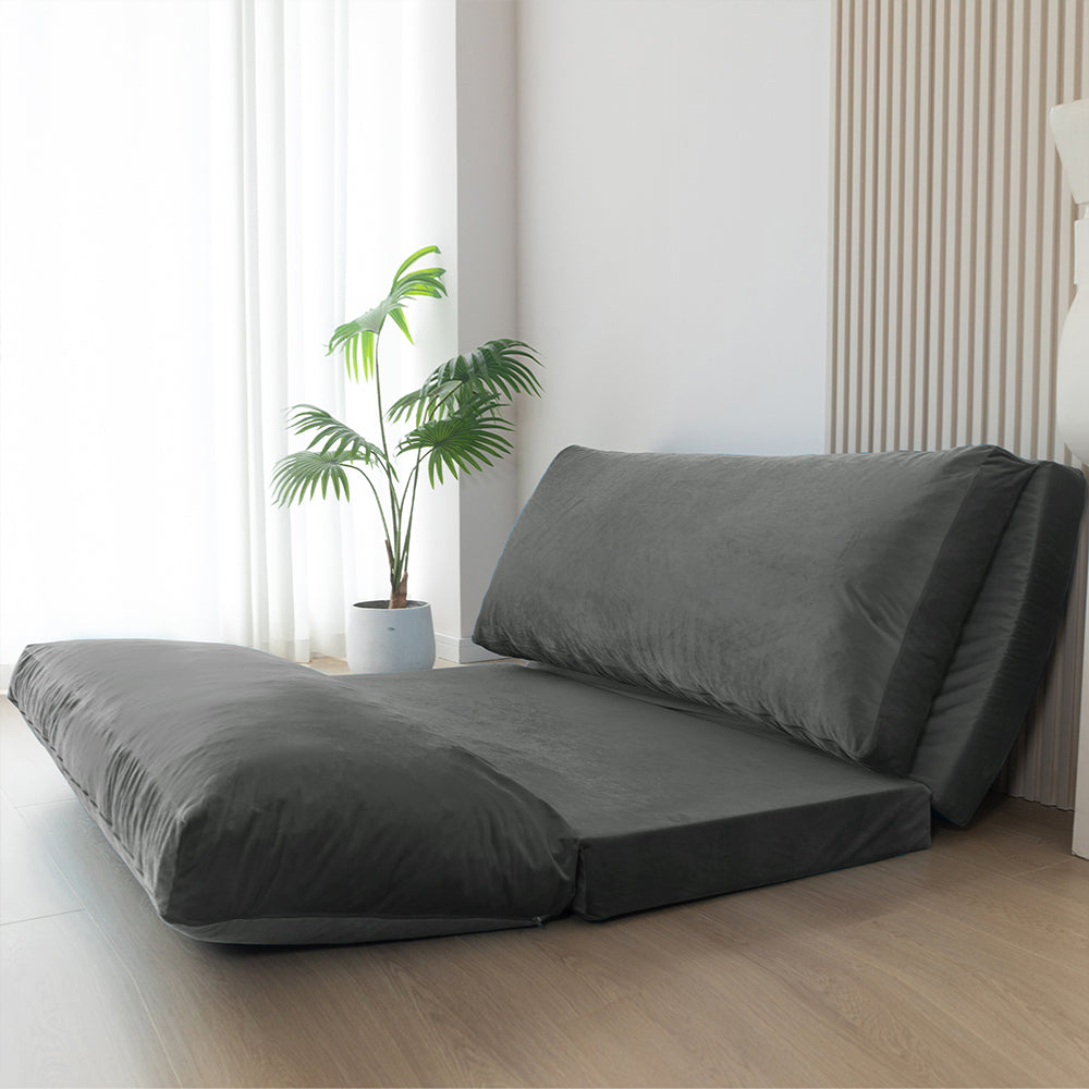MAXYOYO Velvet Bean Bag Folding Sofa Bed for Adults - Dark Grey Washable Cover - Perfect for Living Room, Bedroom & Dorm Room Lounging