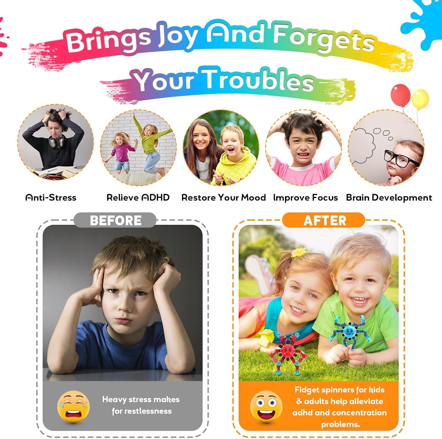 3-Pack Transformable Fidget Spinner Toys for Kids & Adults - Stress Relief Sensory Toys for Autism, ADHD & Anxiety - Perfect Easter Basket Stuffers, Birthday Gifts for Boys & Girls - Travel Games & Classroom Focus Tools
