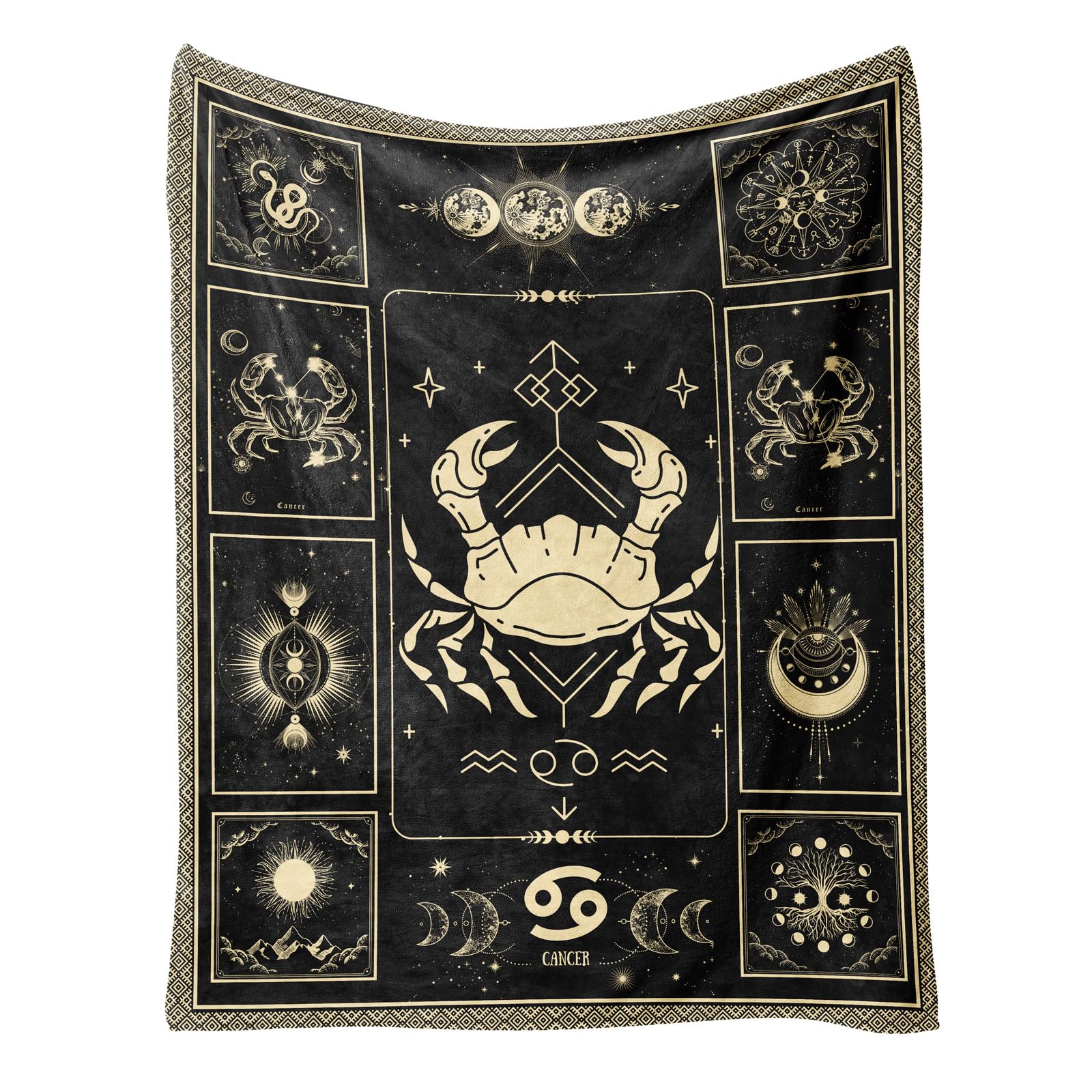 Cancer Zodiac Constellation Blanket - Lightweight Microfiber Astrology Throw with Sun & Moon Design - 40