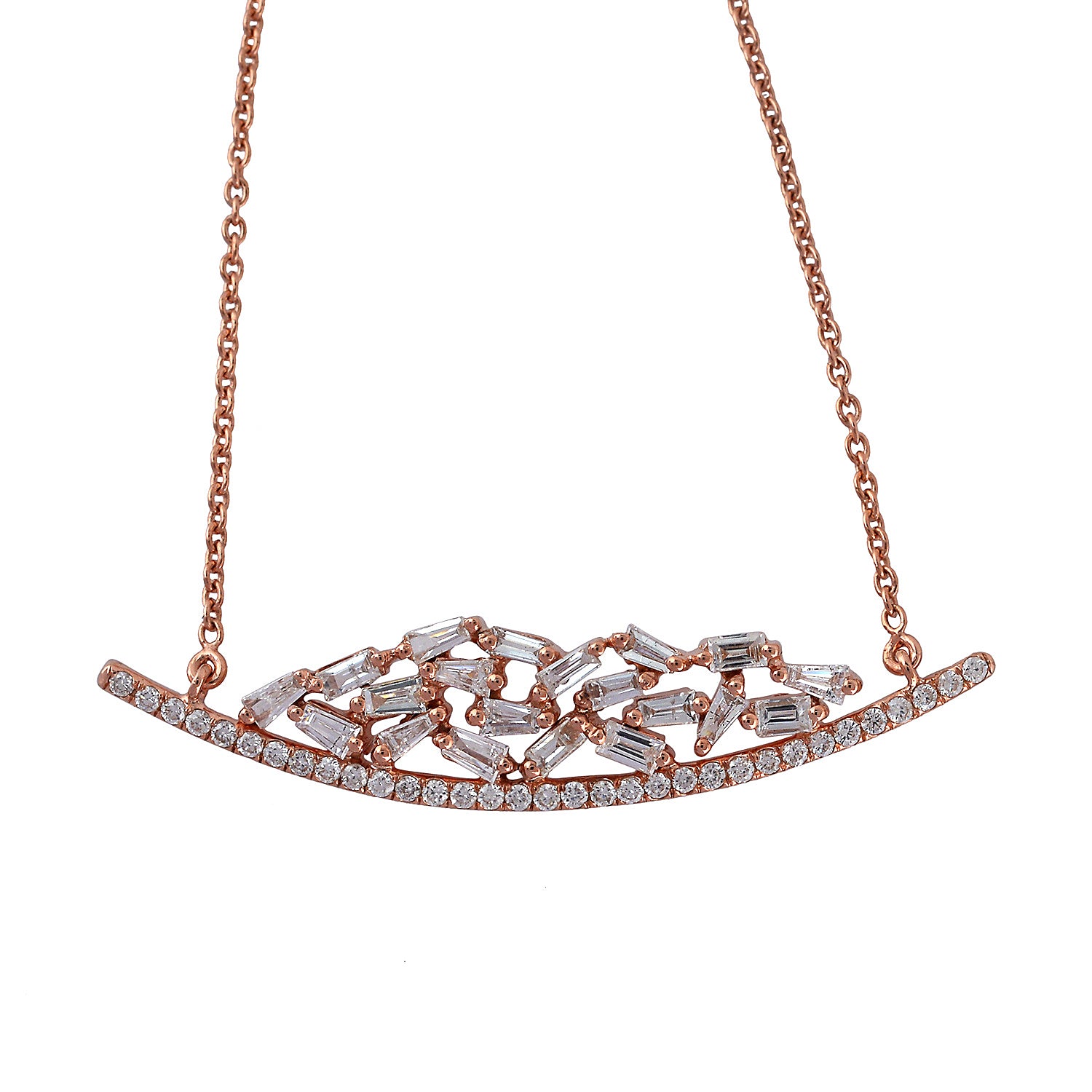 18K Rose Gold Prong Set Baguette Diamond Designer Choker Necklace for Women - Elegant Gift for Anniversary, Valentine's Day & Special Occasions