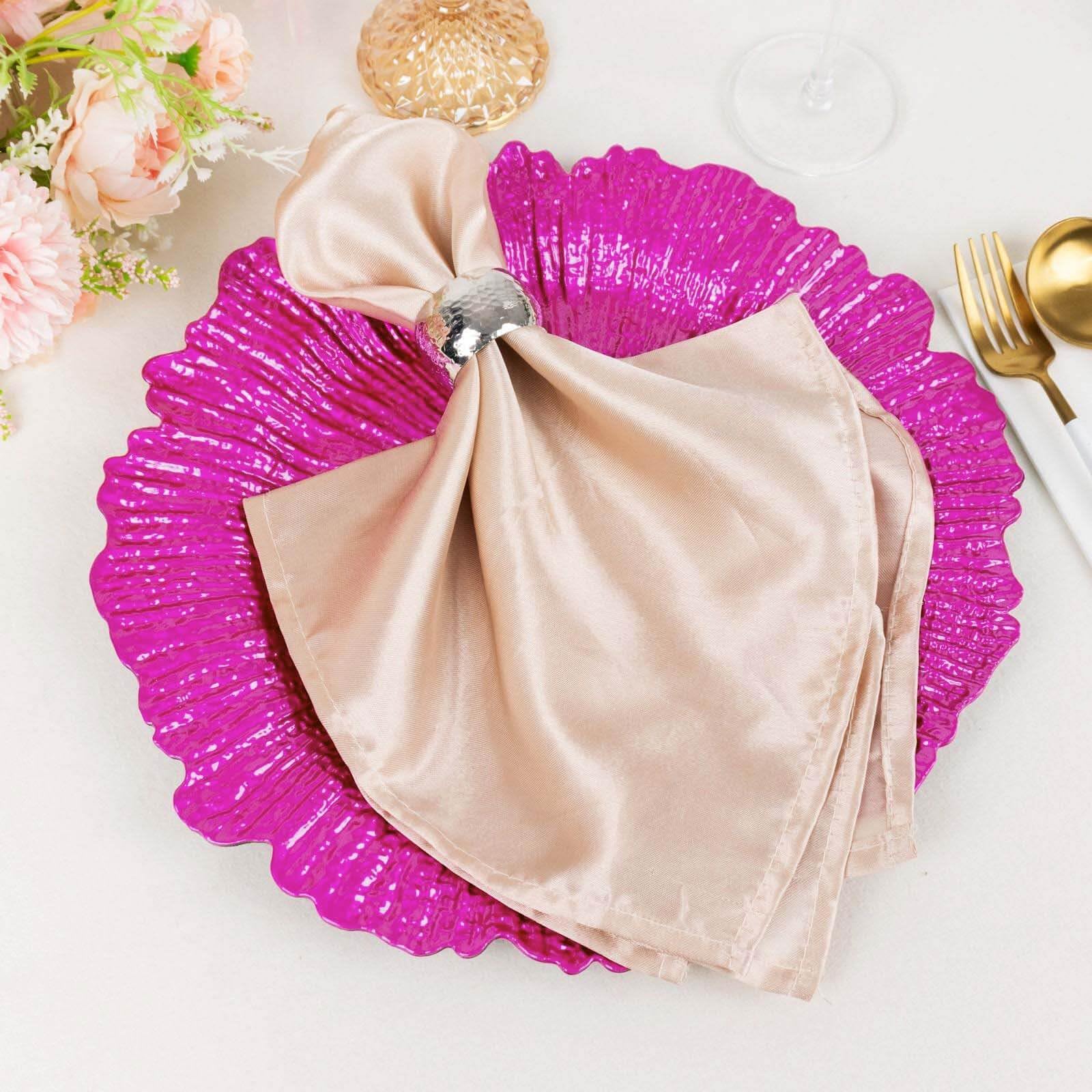 Efavormart 6 Pack Fuchsia Round Reef Acrylic Plastic Charger Plates - 13 Inch Decorative Dinner Plates for Weddings, Parties & Formal Dining