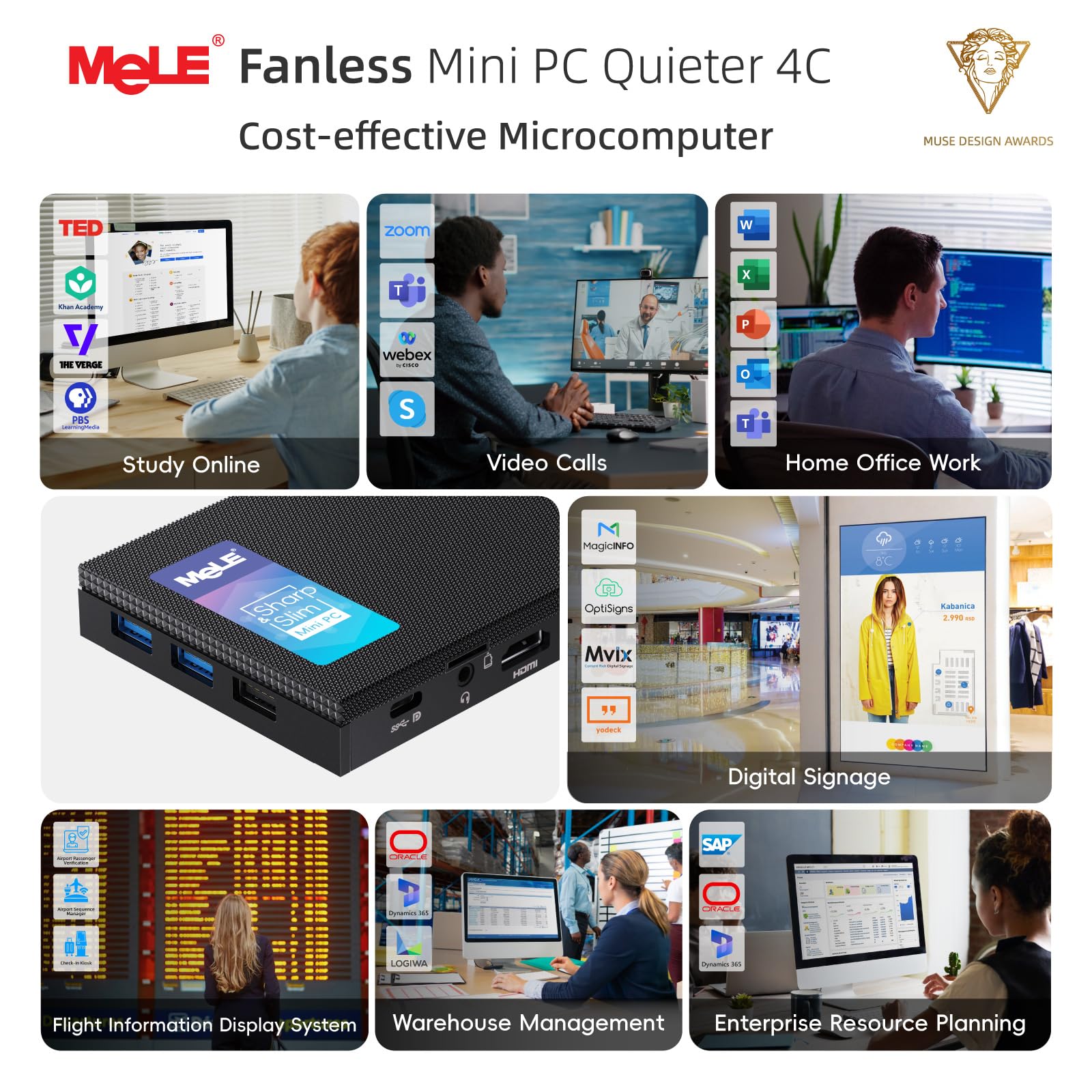 MeLE Quieter 4C Mini PC - Intel 12th Gen N100 Fanless Computer, 16GB RAM 512GB SSD, Dual-Band WiFi, USB-C, 4K Triple Display - Perfect for Home Office, Remote Work, Digital Signage & Gaming