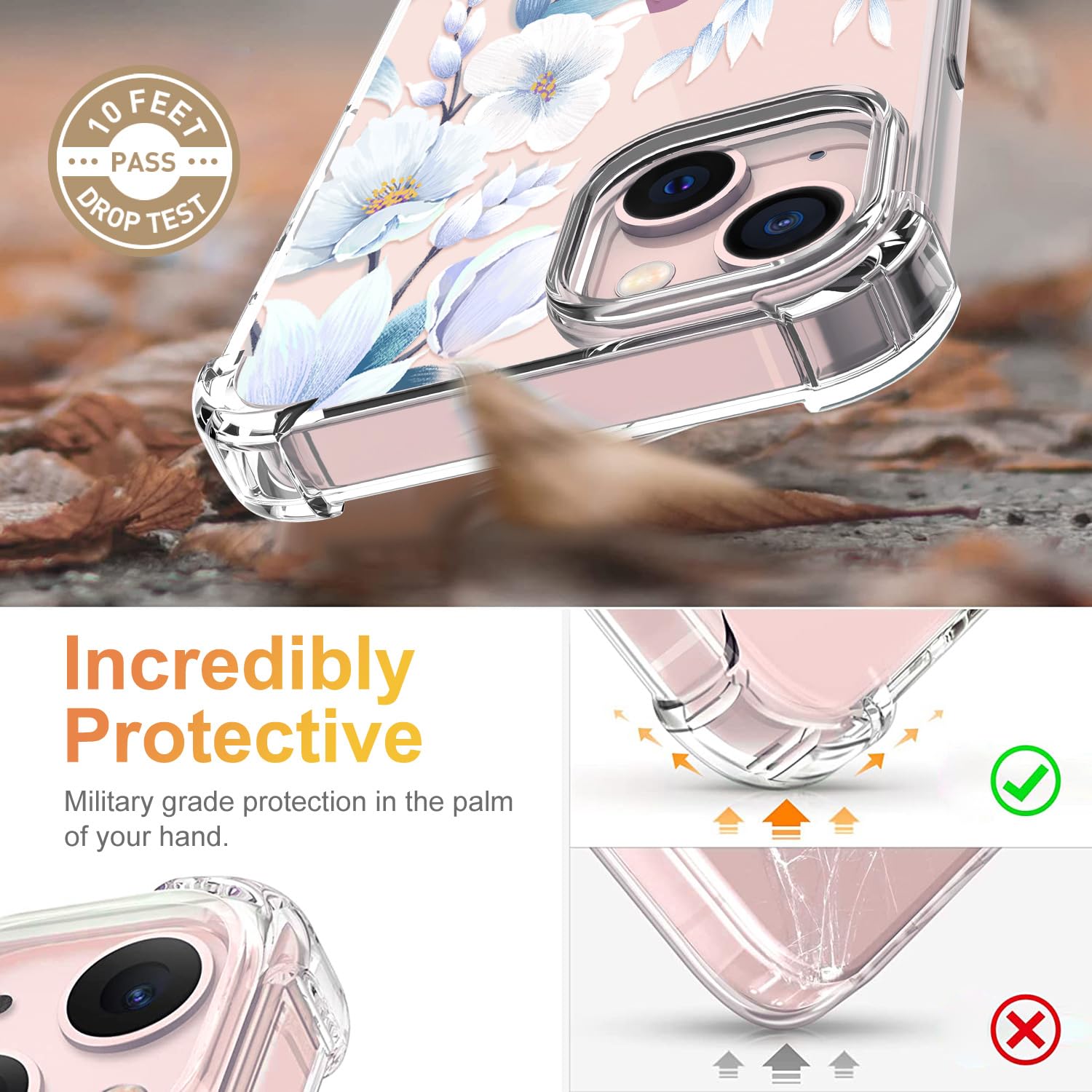 Elegant Floral Clear iPhone 15 Case with Built-in Screen Protector | Shockproof Soft Bumper Cover for Women | 6.1 Inch Protective Phone Case (2023 Model, Flower-4) | Perfect for Everyday Use, Work & Travel