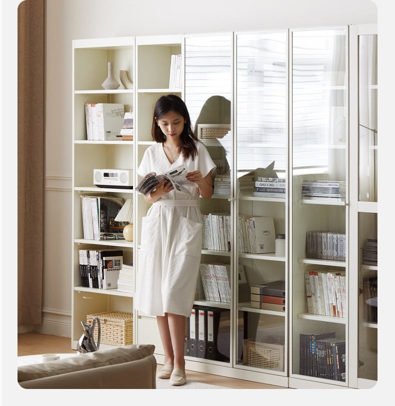 Stylish Poplar Solid Wood Bookcase in Cream - Perfect for Living Room, Bedroom, or Home Office Storage