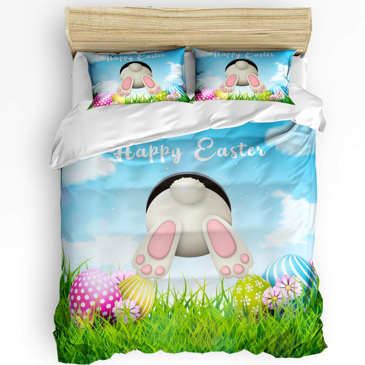 HELLOWINK 3-Piece King Size Duvet Cover Set - Funny Rabbit Easter Bedding with 2 Pillow Shams, Lightweight Soft Comforter Cover with Colorful Eggs Design | Perfect for Easter Decor, Spring Bedroom Refresh & Cozy Home Styling